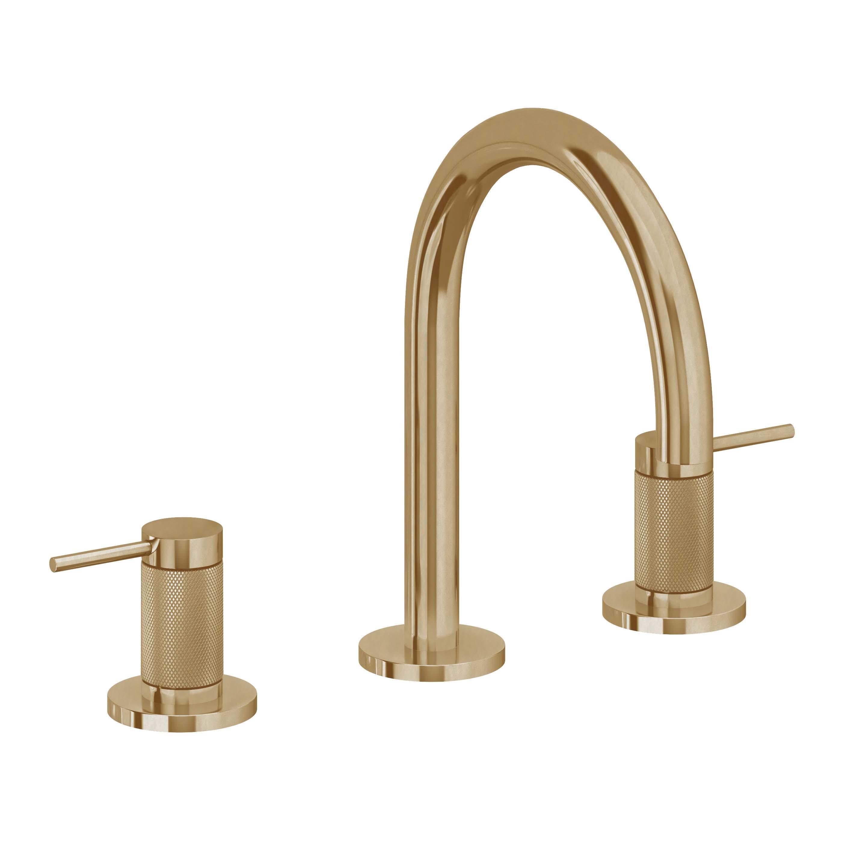 California Faucets D Street 8" Llave de Lavabo de 3 Orificios para Cubierta, con Dos Manerales - Palanca Redonda - Latón Bruñido