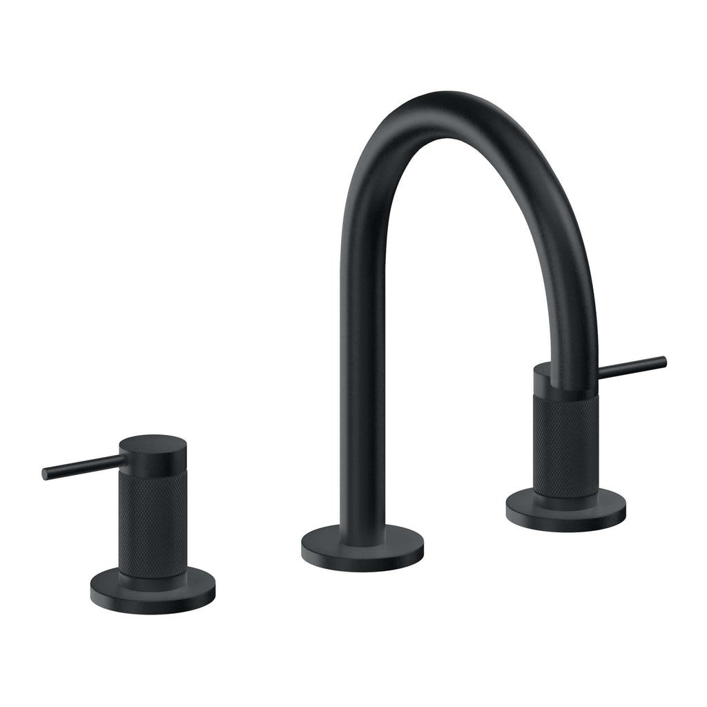 California Faucets D Street 8" Llave de Lavabo de 3 Orificios para Cubierta, con Dos Manerales - Palanca Redonda - Carbón