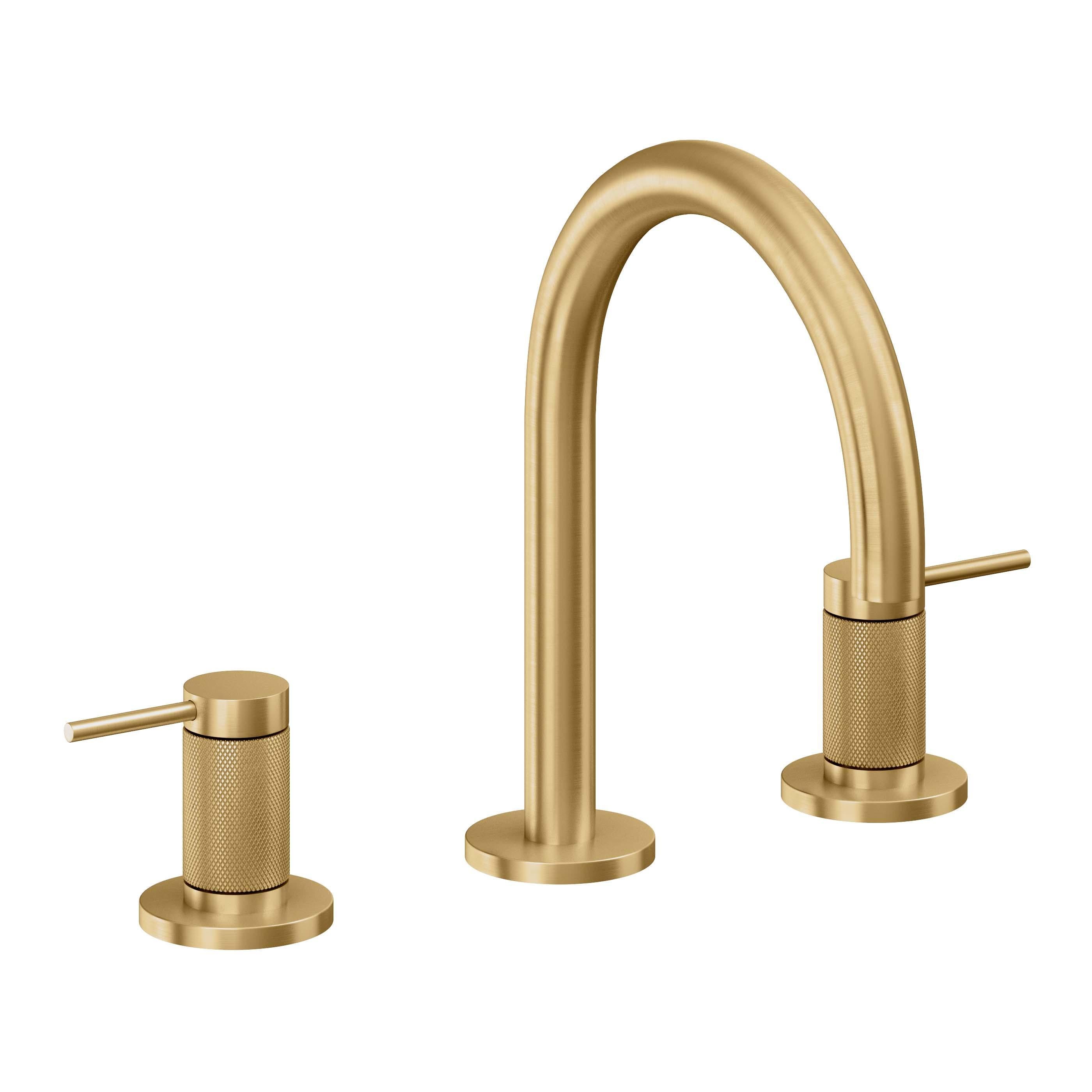 California Faucets D Street 8" Llave de Lavabo de 3 Orificios para Cubierta, con Dos Manerales - Palanca Redonda - Oro Satinado de por Vida
