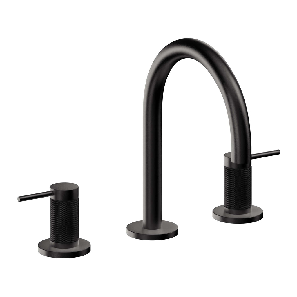 California Faucets D Street 8" Llave de Lavabo de 3 Orificios para Cubierta, con Dos Manerales - Palanca Redonda - Negro Mate