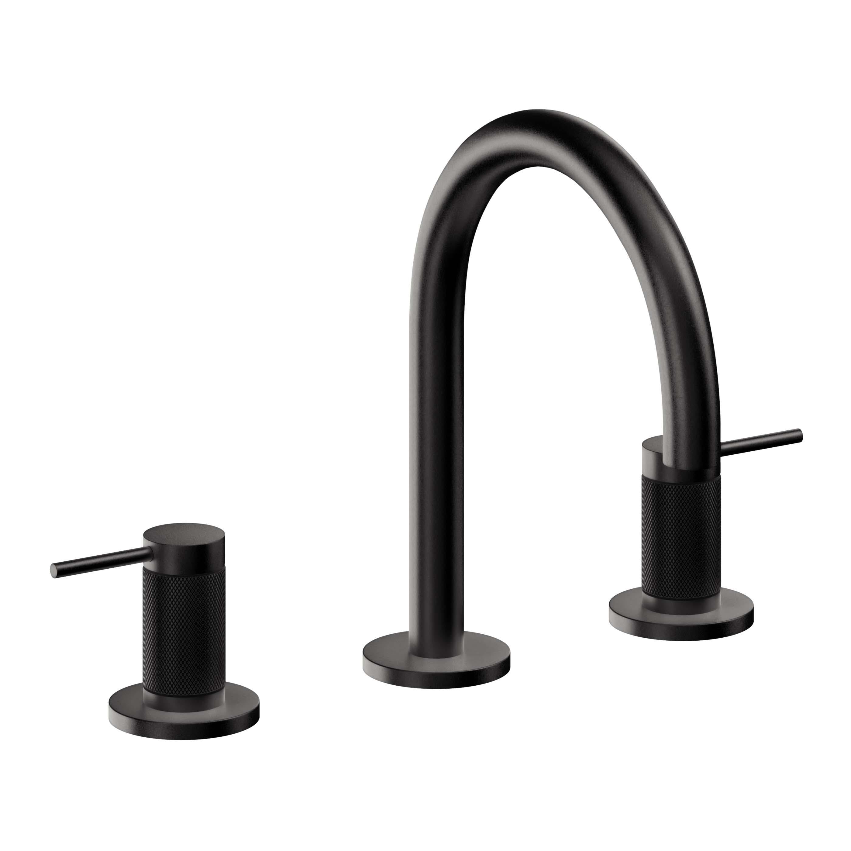 California Faucets D Street 8" Llave de Lavabo de 3 Orificios para Cubierta, con Dos Manerales - Palanca Redonda - Negro Mate