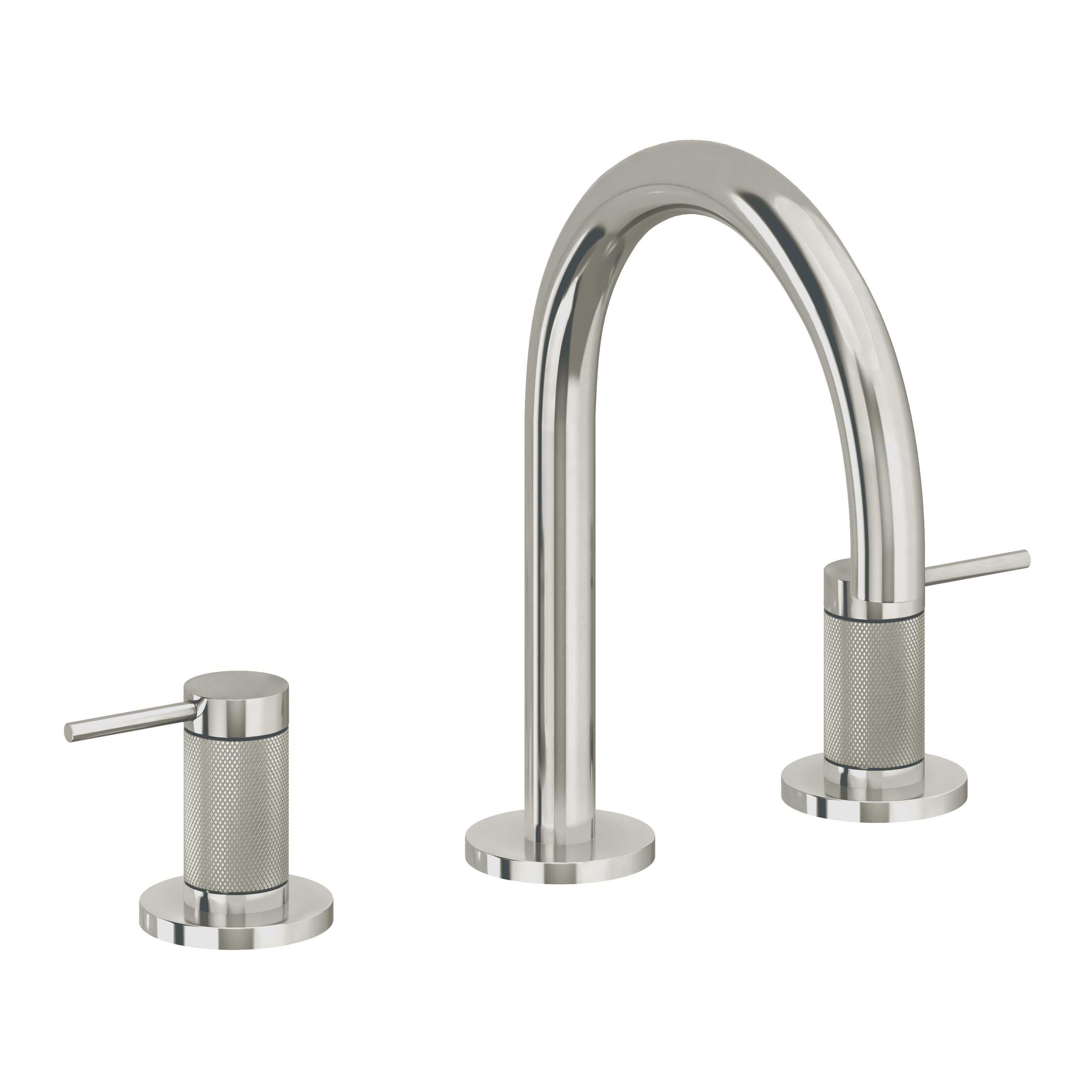 California Faucets D Street 8" Llave de Lavabo de 3 Orificios para Cubierta, con Dos Manerales - Palanca Redonda - Níquel Pulido