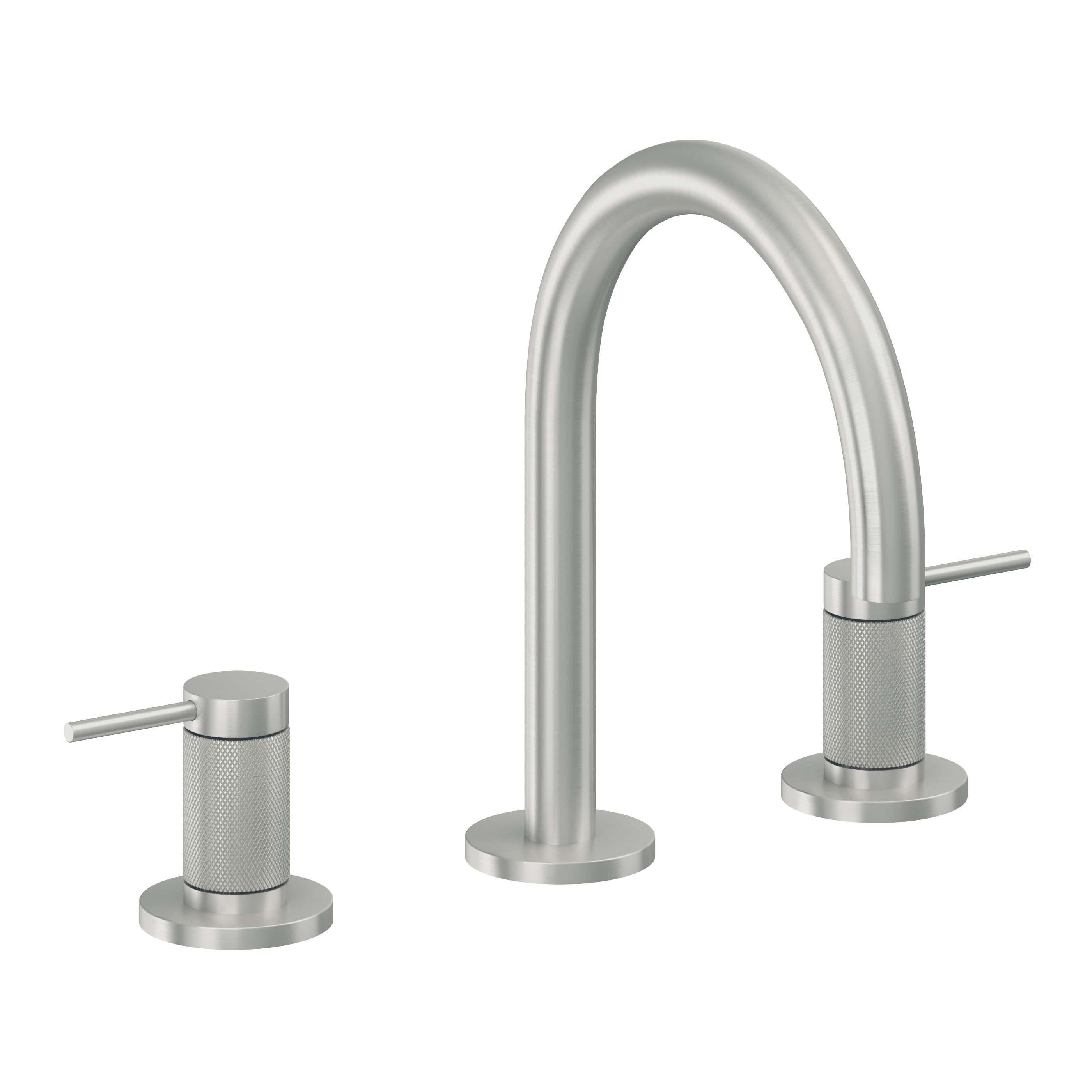 California Faucets D Street 8" Llave de Lavabo de 3 Orificios para Cubierta, con Dos Manerales - Palanca Redonda - Cromo Satinado