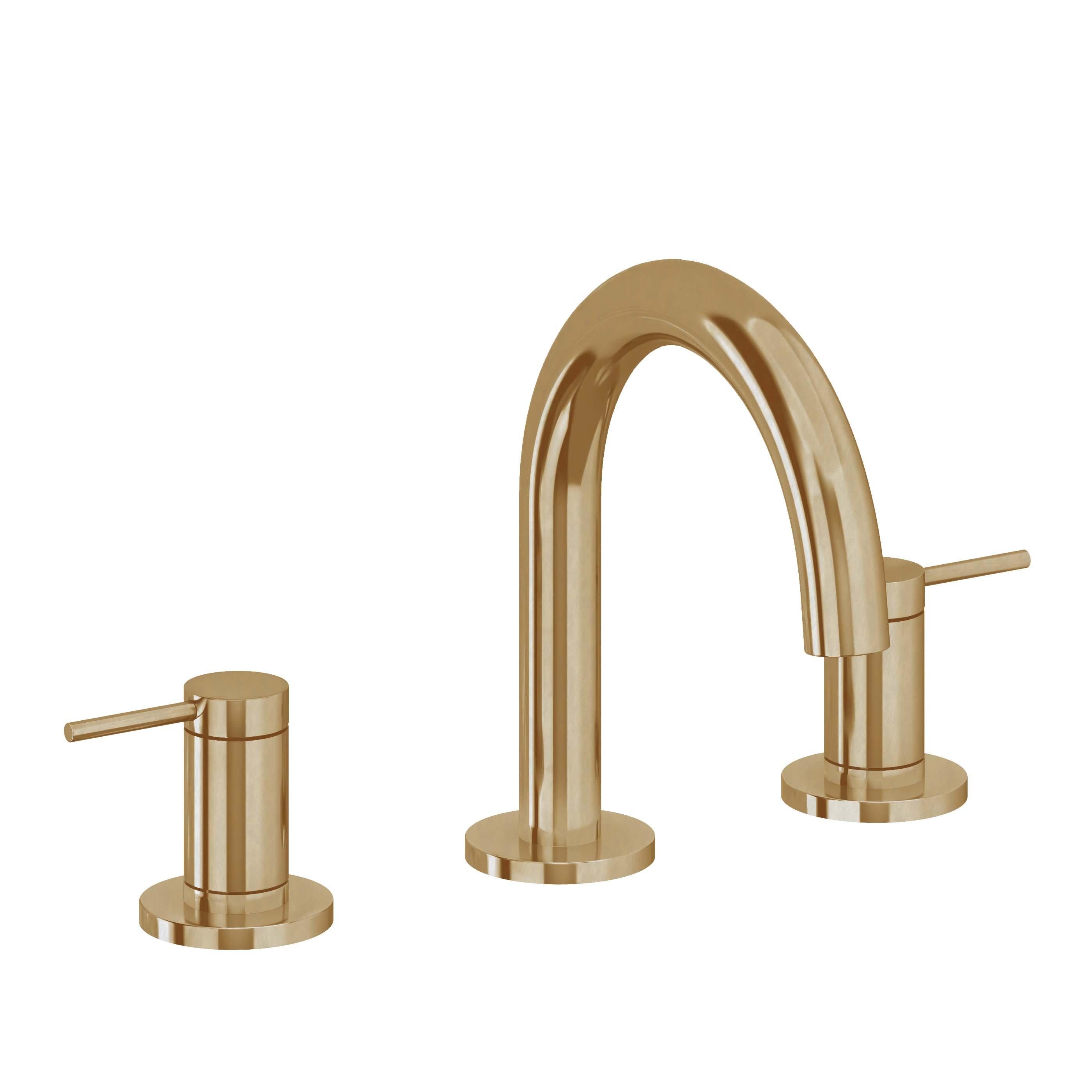 California Faucets D Street 8" Llave de Lavabo de 3 Orificios para Cubierta, con Dos Manerales - Palanca Redonda - Latón Bruñido