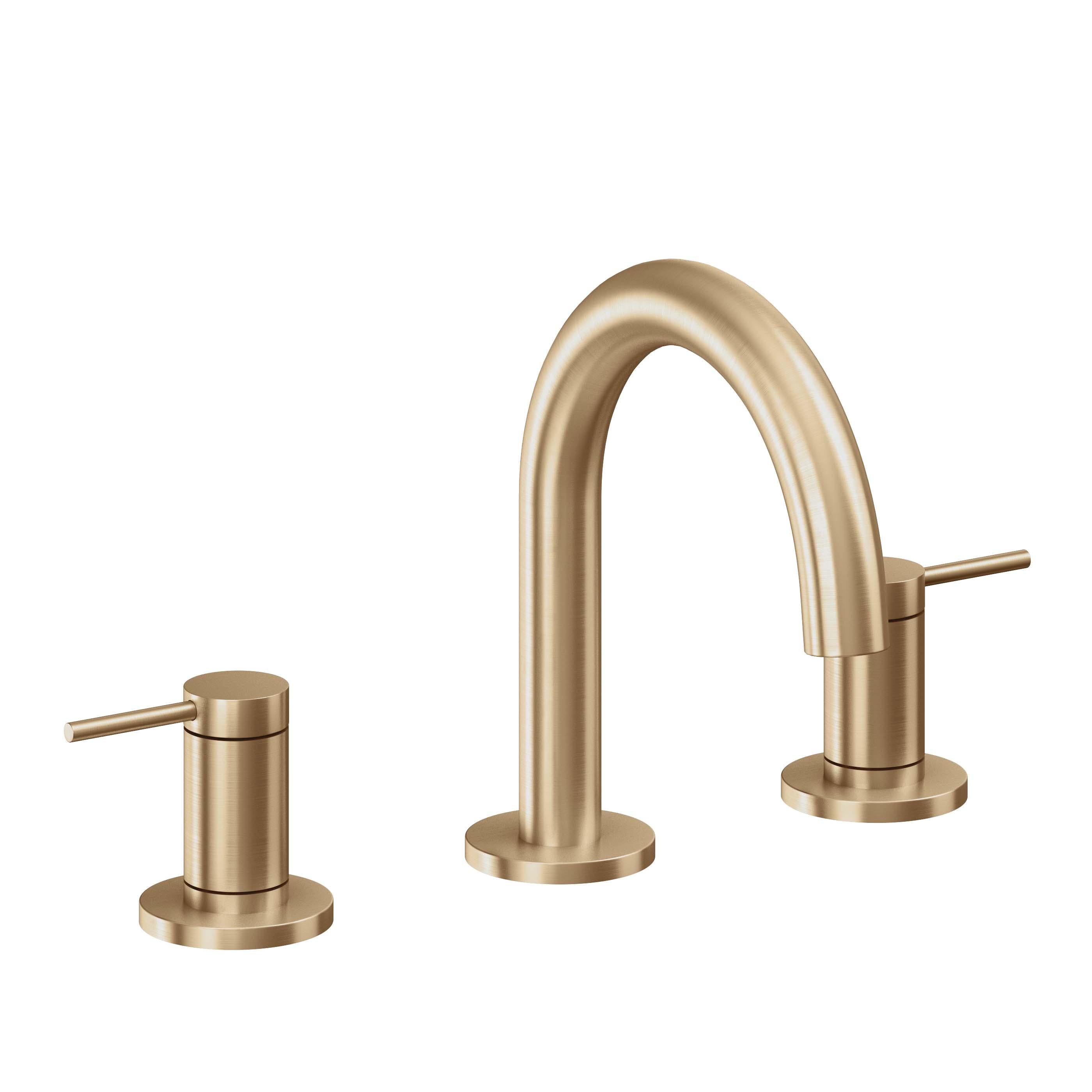 California Faucets D Street 8" Llave de Lavabo de 3 Orificios para Cubierta, con Dos Manerales - Palanca Redonda - Bronce Satinado
