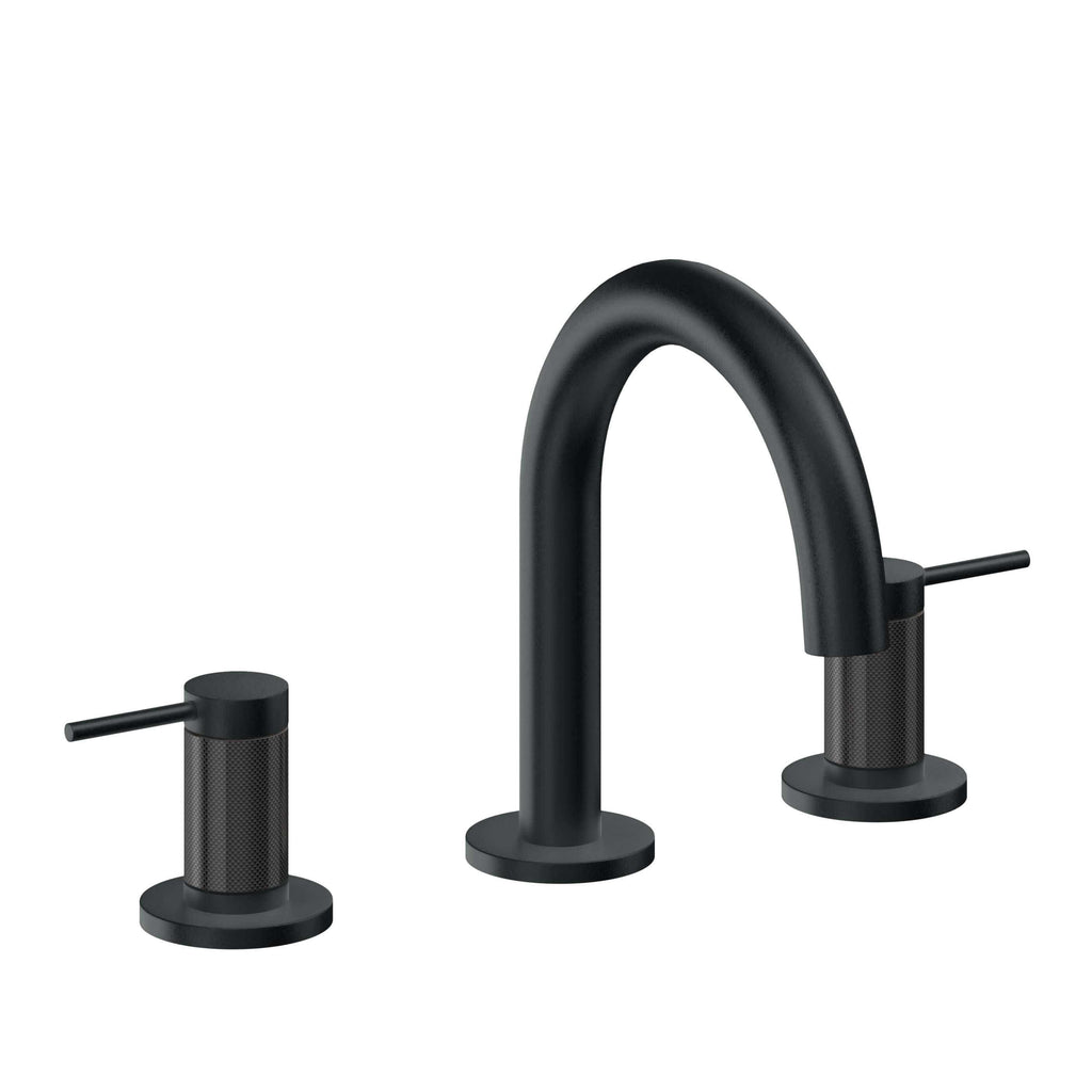 California Faucets D Street 8" Llave de Lavabo de 3 Orificios para Cubierta, con Dos Manerales - Palanca Redonda - Carbón