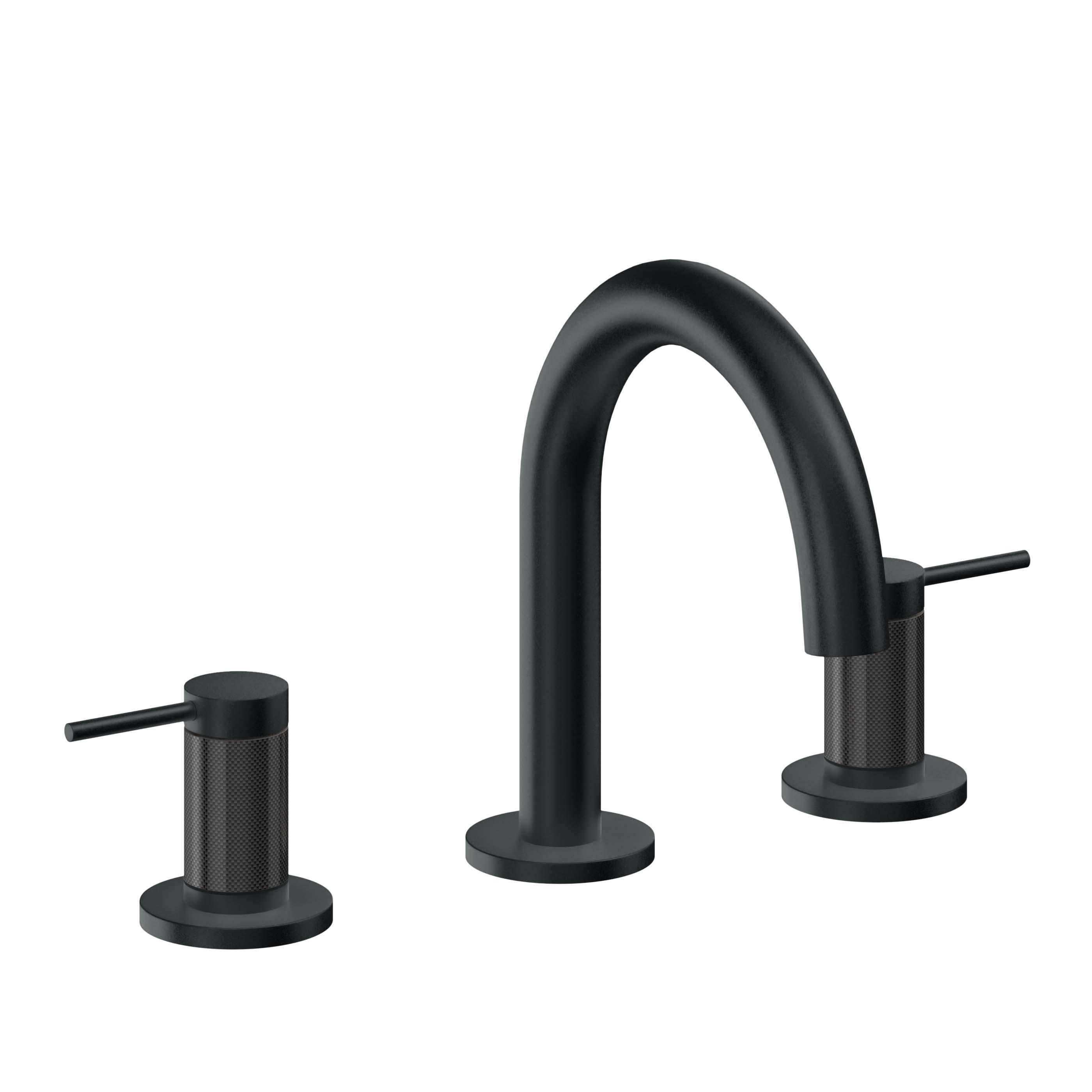 California Faucets D Street 8" Llave de Lavabo de 3 Orificios para Cubierta, con Dos Manerales - Palanca Redonda - Carbón