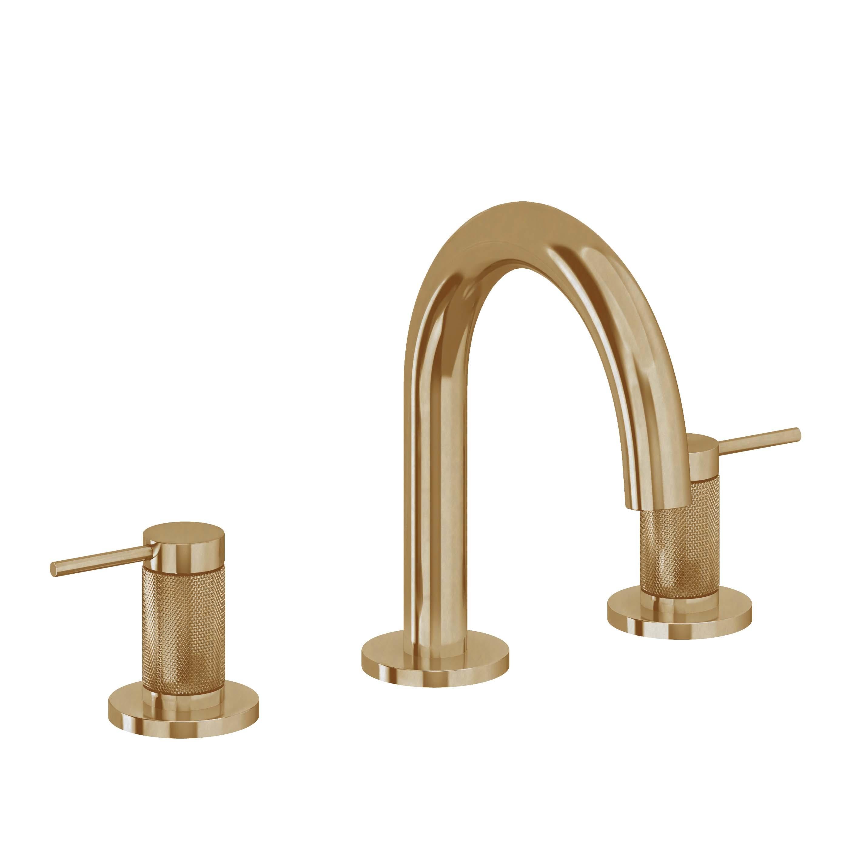 California Faucets D Street 8" Llave de Lavabo de 3 Orificios para Cubierta, con Dos Manerales - Palanca Redonda - Latón Bruñido