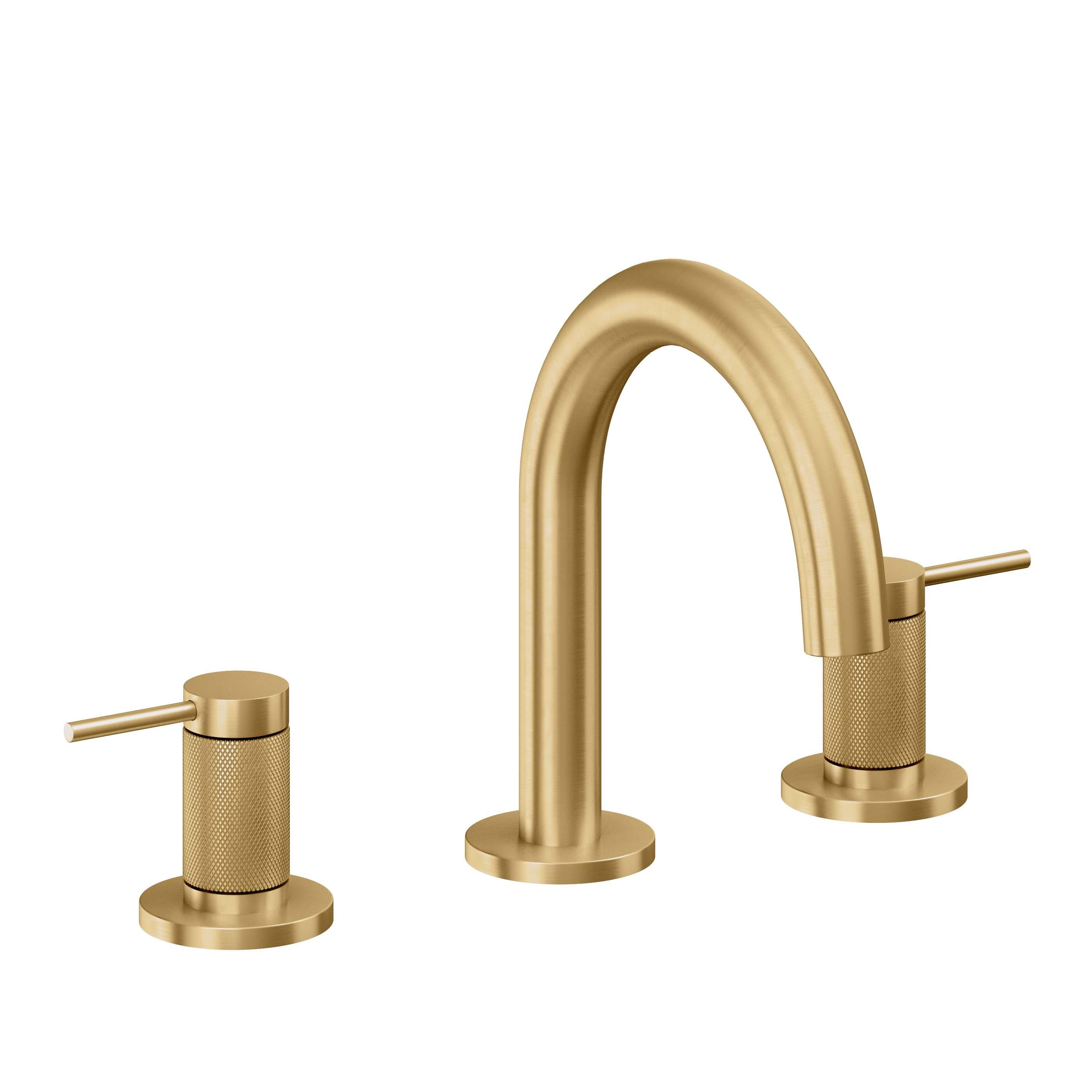 California Faucets D Street 8" Llave de Lavabo de 3 Orificios para Cubierta, con Dos Manerales - Palanca Redonda - Oro Satinado de por Vida