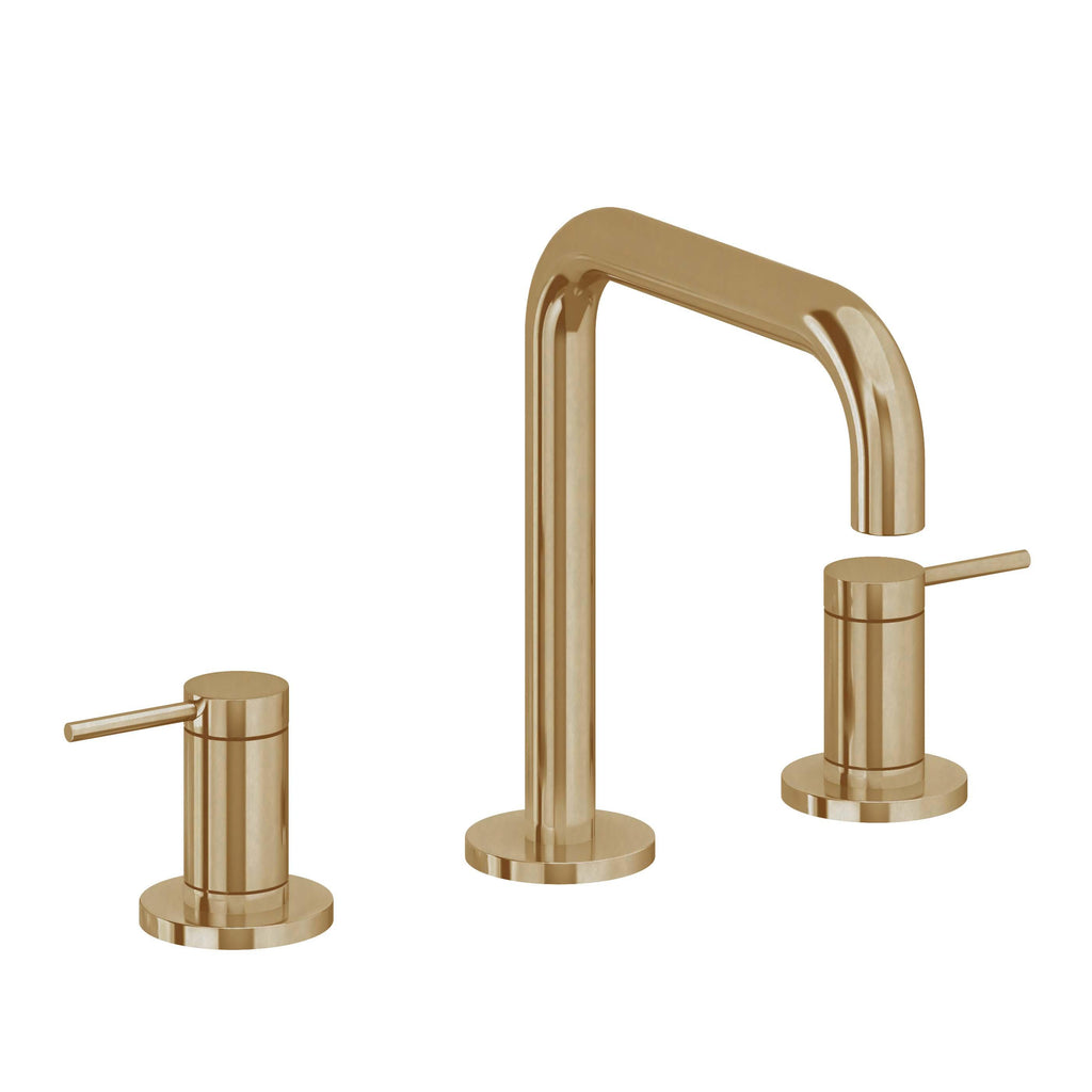 California Faucets D Street 8" Llave de Lavabo de 3 Orificios para Cubierta, con Dos Manerales - Palanca Redonda - Latón Bruñido
