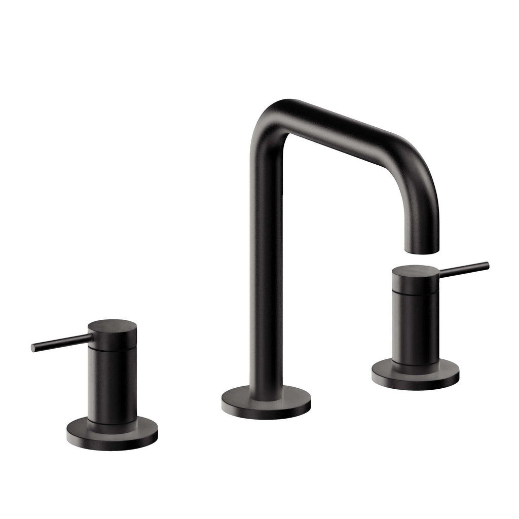 California Faucets D Street 8" Llave de Lavabo de 3 Orificios para Cubierta, con Dos Manerales - Palanca Redonda - Negro Mate