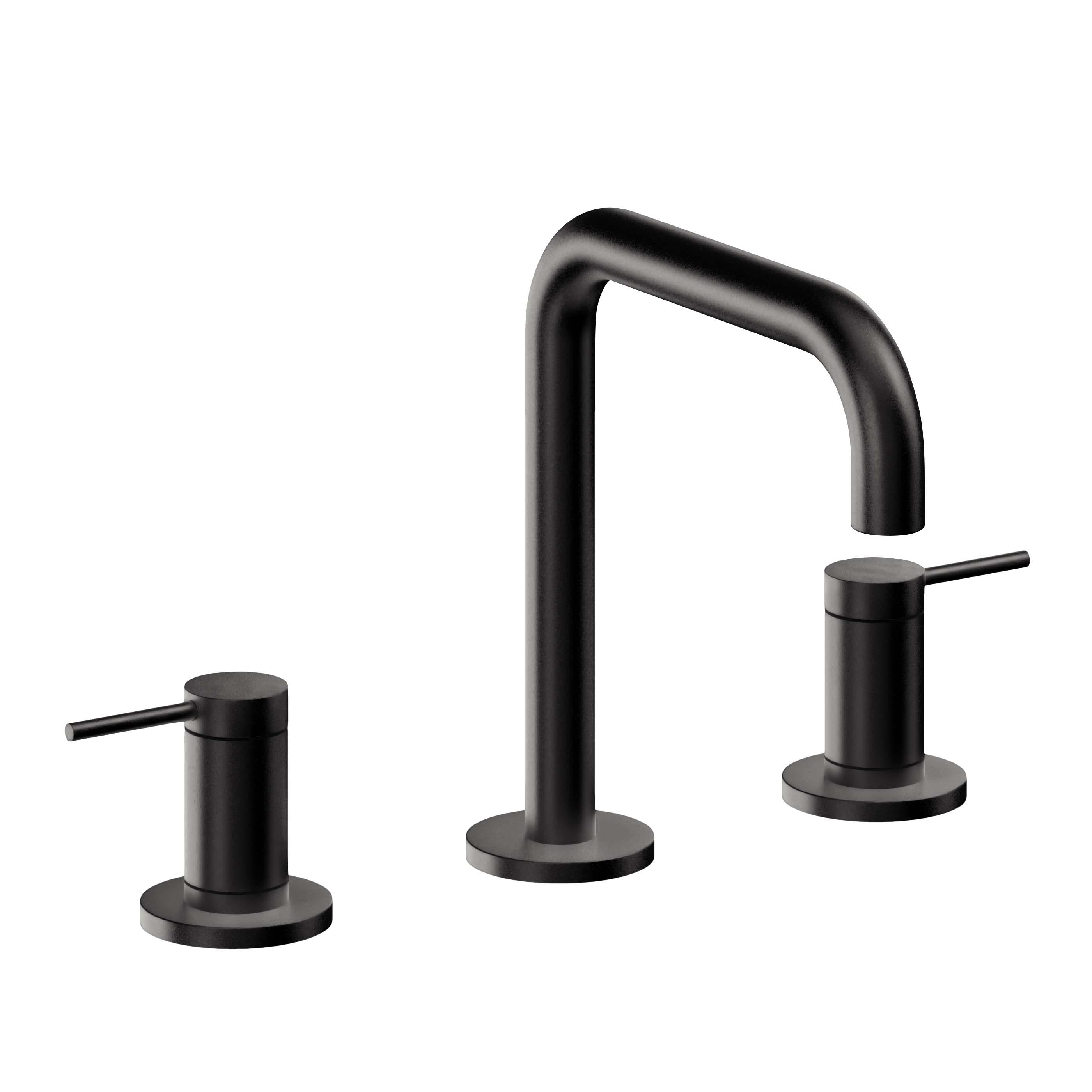 California Faucets D Street 8" Llave de Lavabo de 3 Orificios para Cubierta, con Dos Manerales - Palanca Redonda - Negro Mate