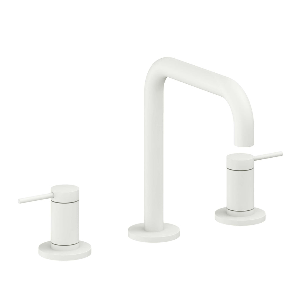 California Faucets D Street 8" Llave de Lavabo de 3 Orificios para Cubierta, con Dos Manerales - Palanca Redonda - Blanco Mate