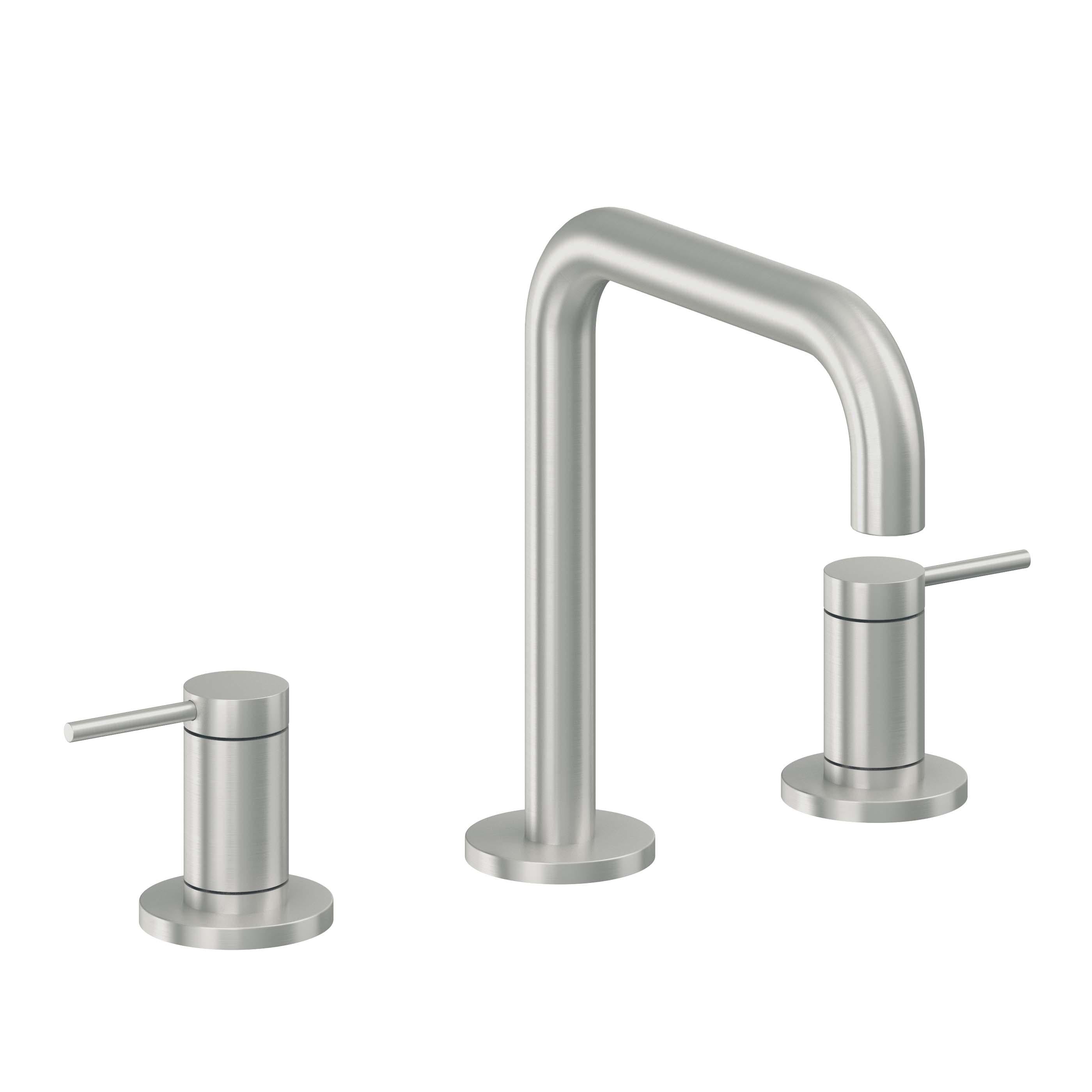 California Faucets D Street 8" Llave de Lavabo de 3 Orificios para Cubierta, con Dos Manerales - Palanca Redonda - Cromo Satinado