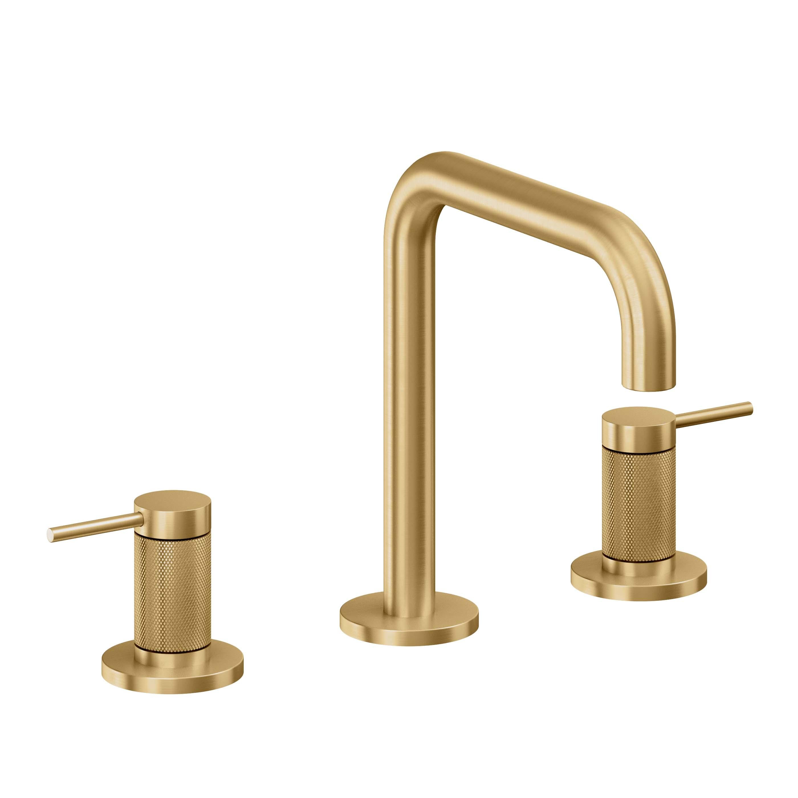 California Faucets D Street 8" Llave de Lavabo de 3 Orificios para Cubierta, con Dos Manerales - Palanca Redonda - Oro Satinado de por Vida