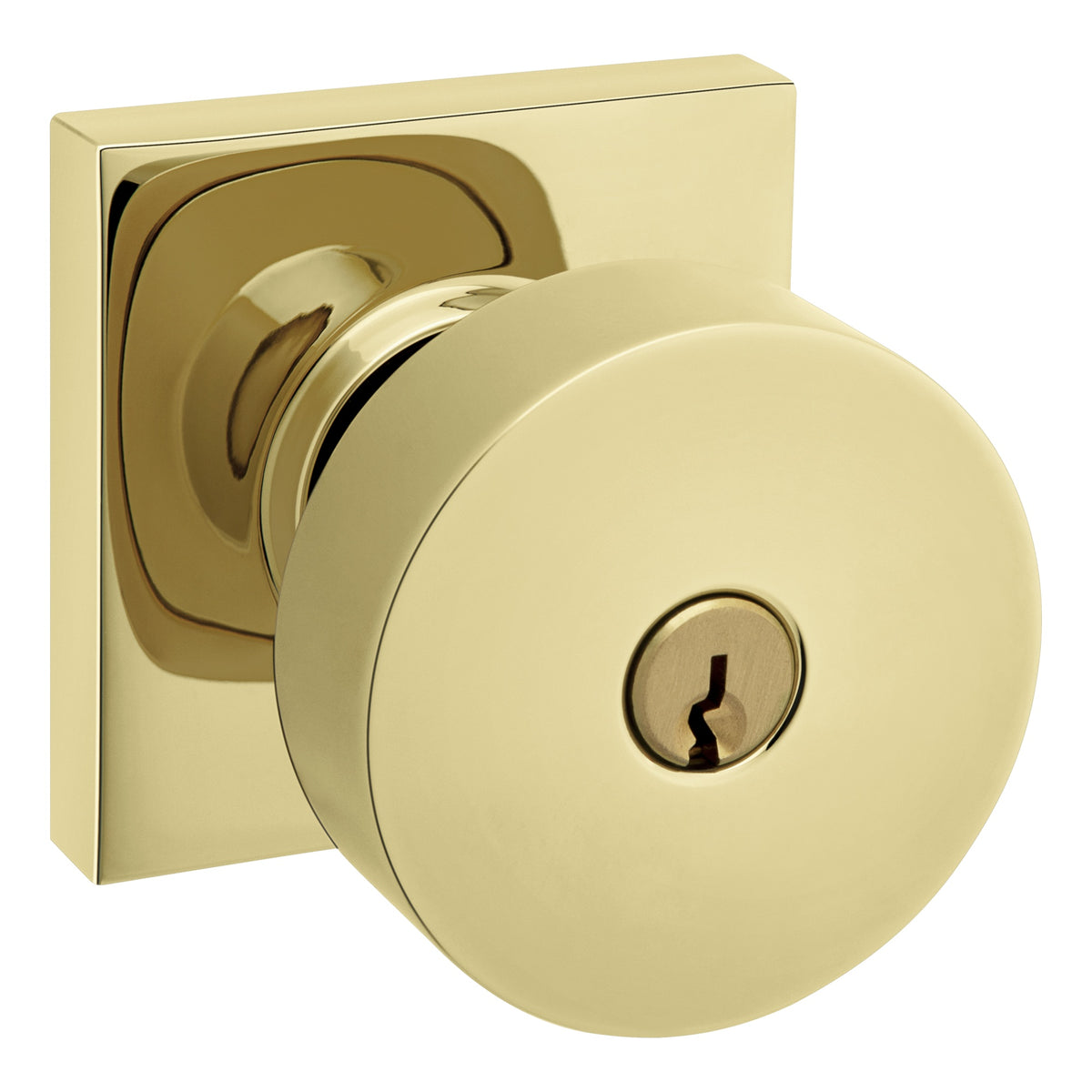 Baldwin Hardware Juego de Entrada con Llave 5250 — Perilla Minneapolis con Roseta Cuadrada — Latón pulido Lifetime (PVD)