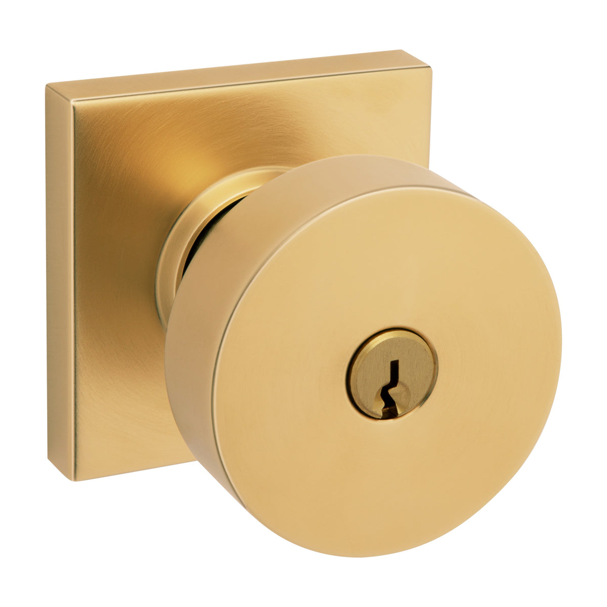 Baldwin Hardware Juego de Entrada con Llave 5250 — Perilla Minneapolis con Roseta Cuadrada — Latón satinado Lifetime