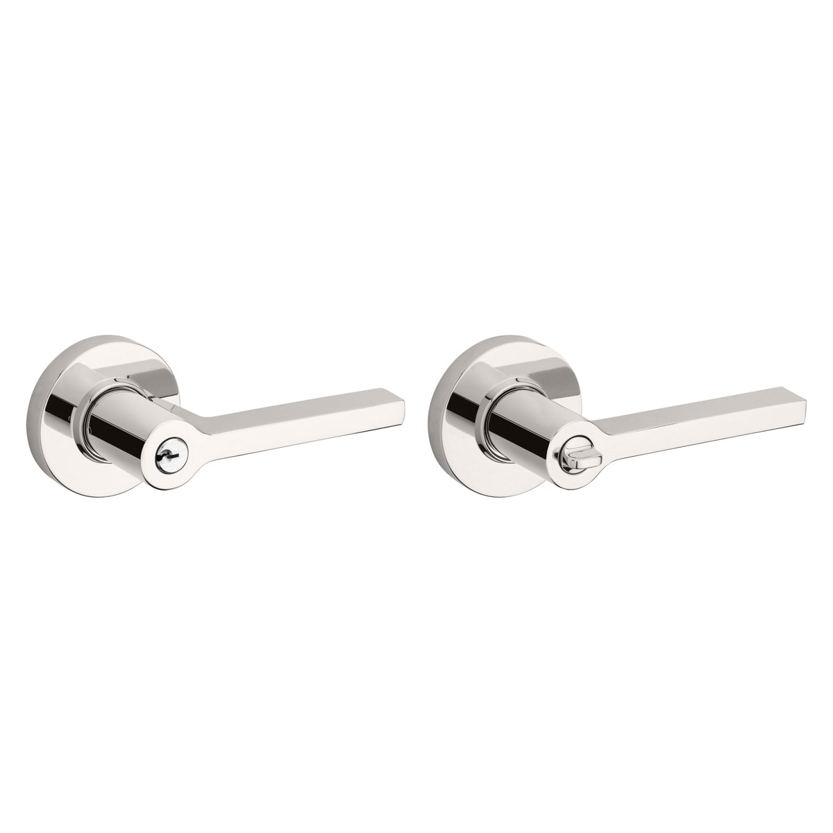 Baldwin Hardware Juego de Entrada con Llave 5260 — Manija Square con Roseta Redonda — Níquel pulido Lifetime