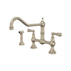 Rohl Edwardian Mezcladora de Cocina Tipo Puente Surtidor de Alcance Extendido con Aspersor Lateral - Níquel Satinado