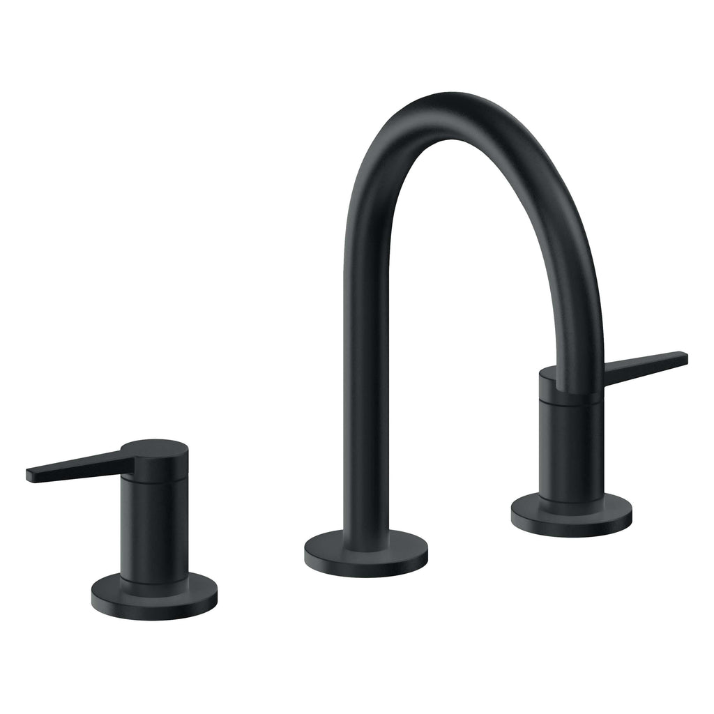 California Faucets D Street 8" Llave de Lavabo de 3 Orificios para Cubierta, con Dos Manerales - Palanca Plana - Carbón