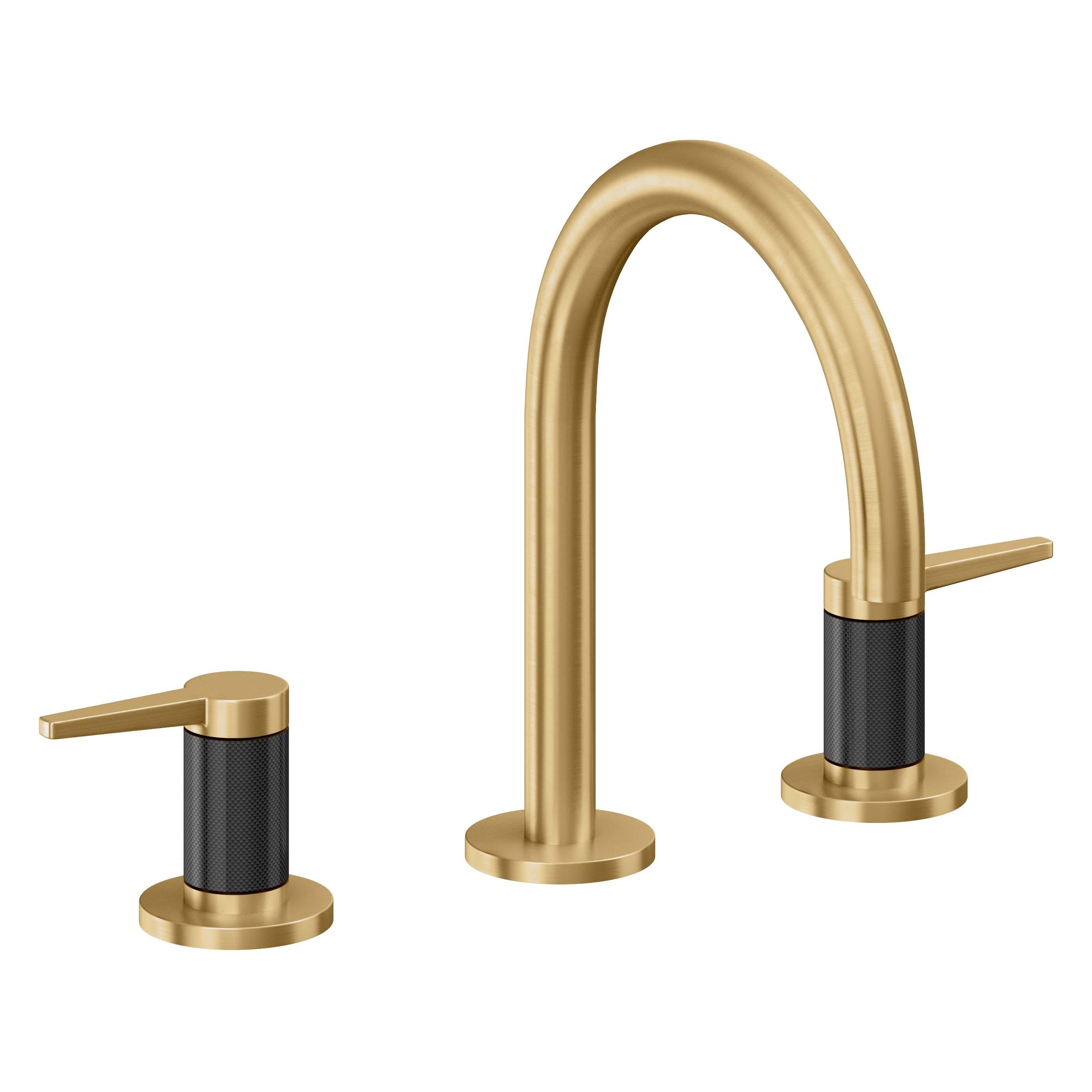 California Faucets D Street 8" Llave de Lavabo de 3 Orificios para Cubierta, con Dos Manerales - Palanca Plana - Oro Satinado de por Vida