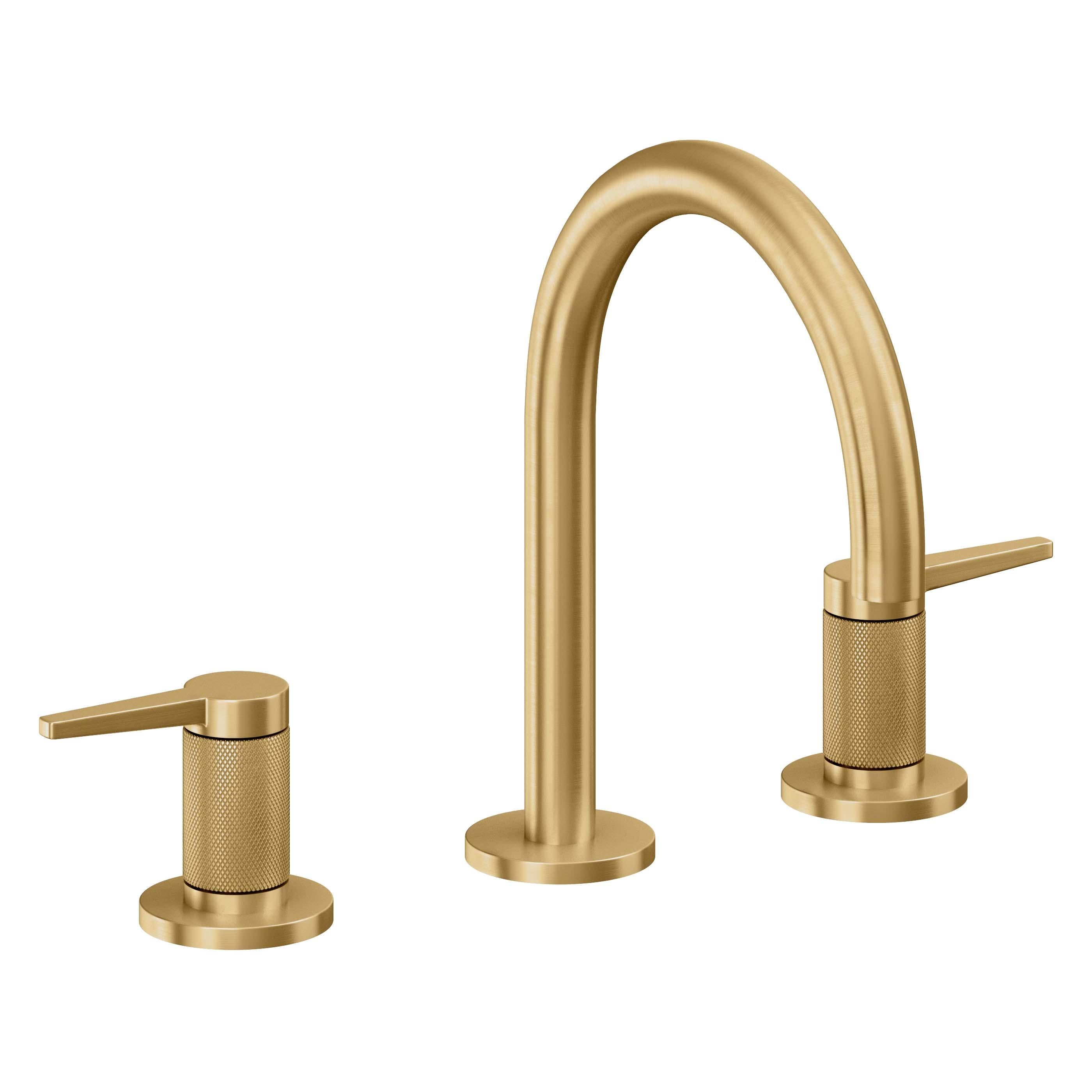 California Faucets D Street 8" Llave de Lavabo de 3 Orificios para Cubierta, con Dos Manerales - Palanca Plana - Oro Satinado de por Vida