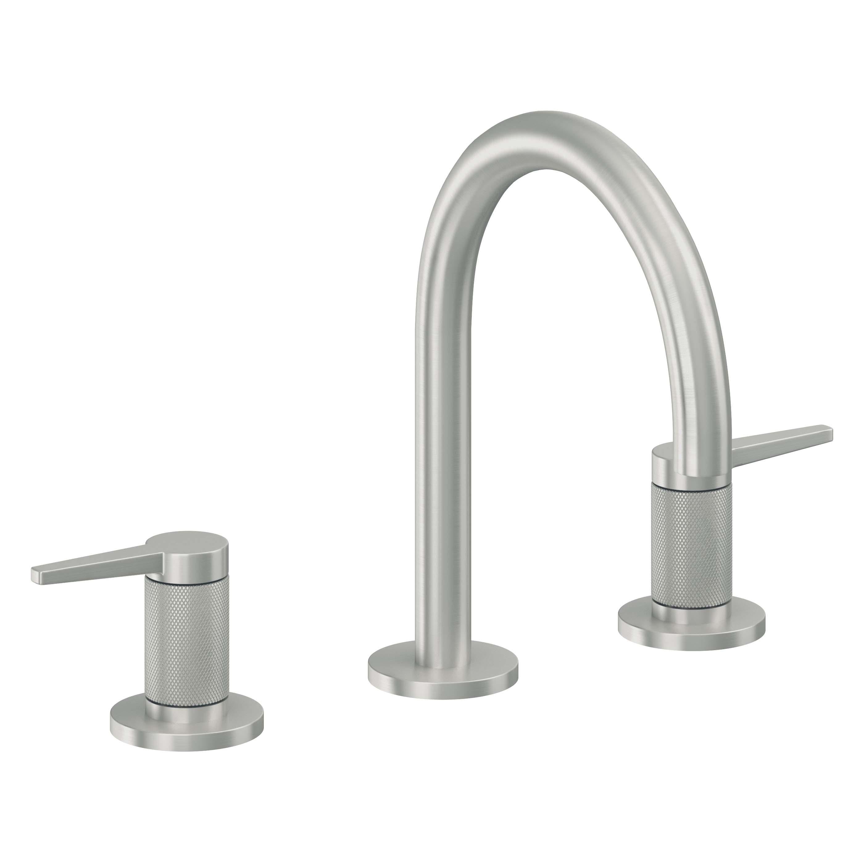 California Faucets D Street 8" Llave de Lavabo de 3 Orificios para Cubierta, con Dos Manerales - Palanca Plana - Cromo Satinado