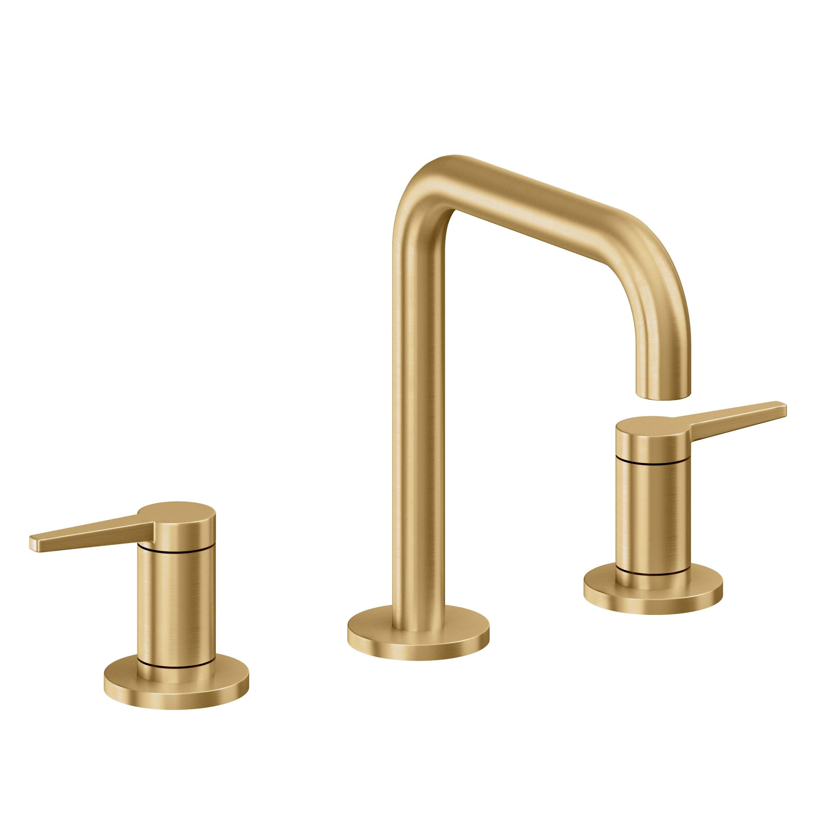 California Faucets D Street 8" Llave de Lavabo de 3 Orificios para Cubierta, con Dos Manerales - Palanca Plana - Oro Satinado de por Vida