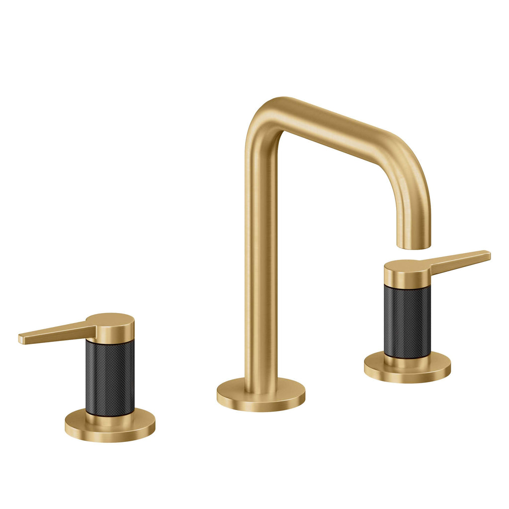 California Faucets D Street 8" Llave de Lavabo de 3 Orificios para Cubierta, con Dos Manerales - Palanca Plana - Oro Satinado de por Vida