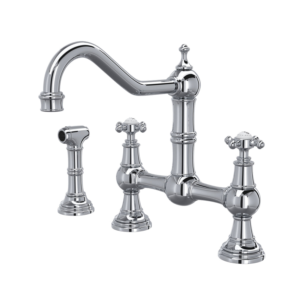 Rohl Edwardian Mezcladora de Cocina Tipo Puente con Aspersor Lateral - Cromo Pulido