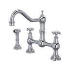 Rohl Edwardian Mezcladora de Cocina Tipo Puente con Aspersor Lateral - Cromo Pulido