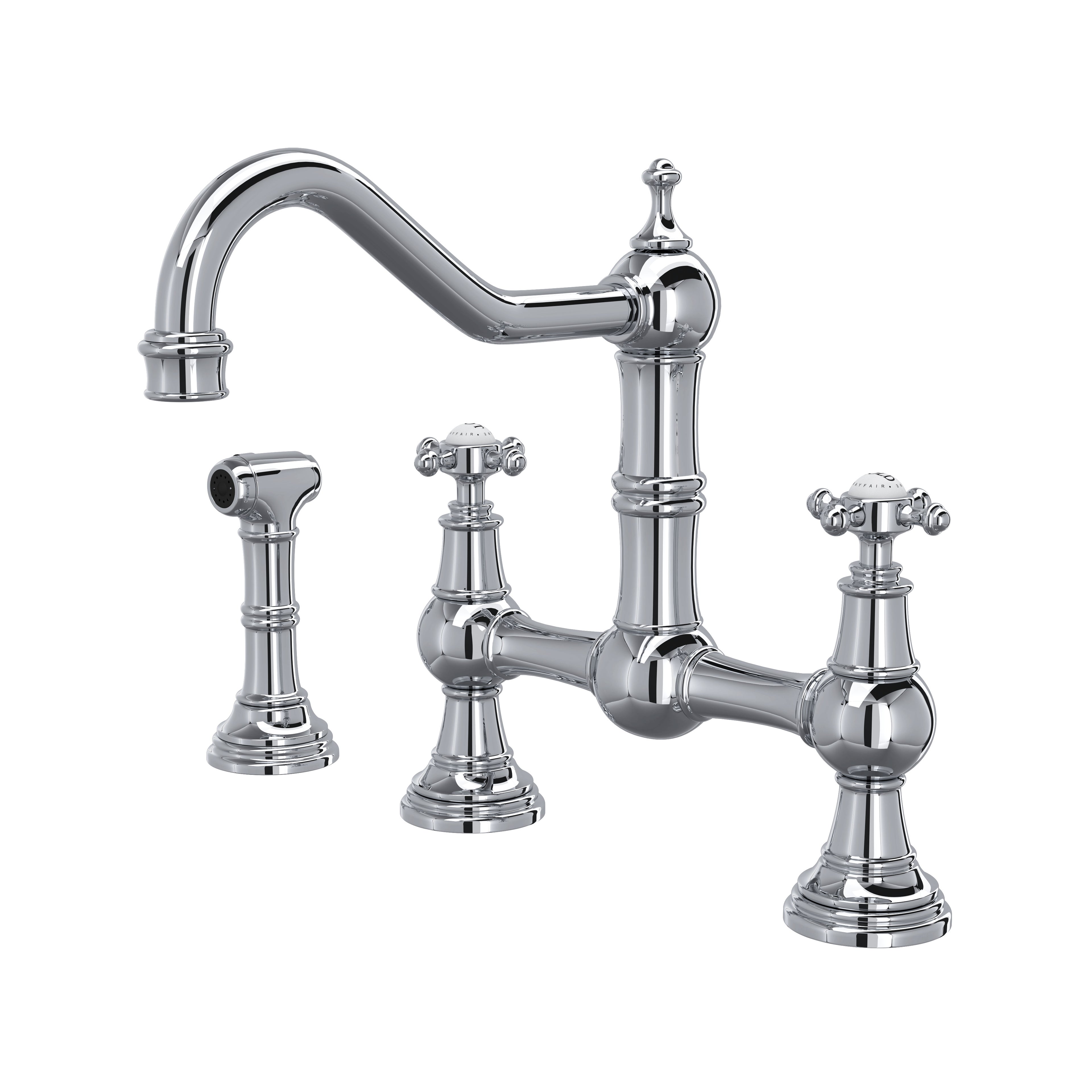 Rohl Edwardian Mezcladora de Cocina Tipo Puente con Aspersor Lateral - Cromo Pulido