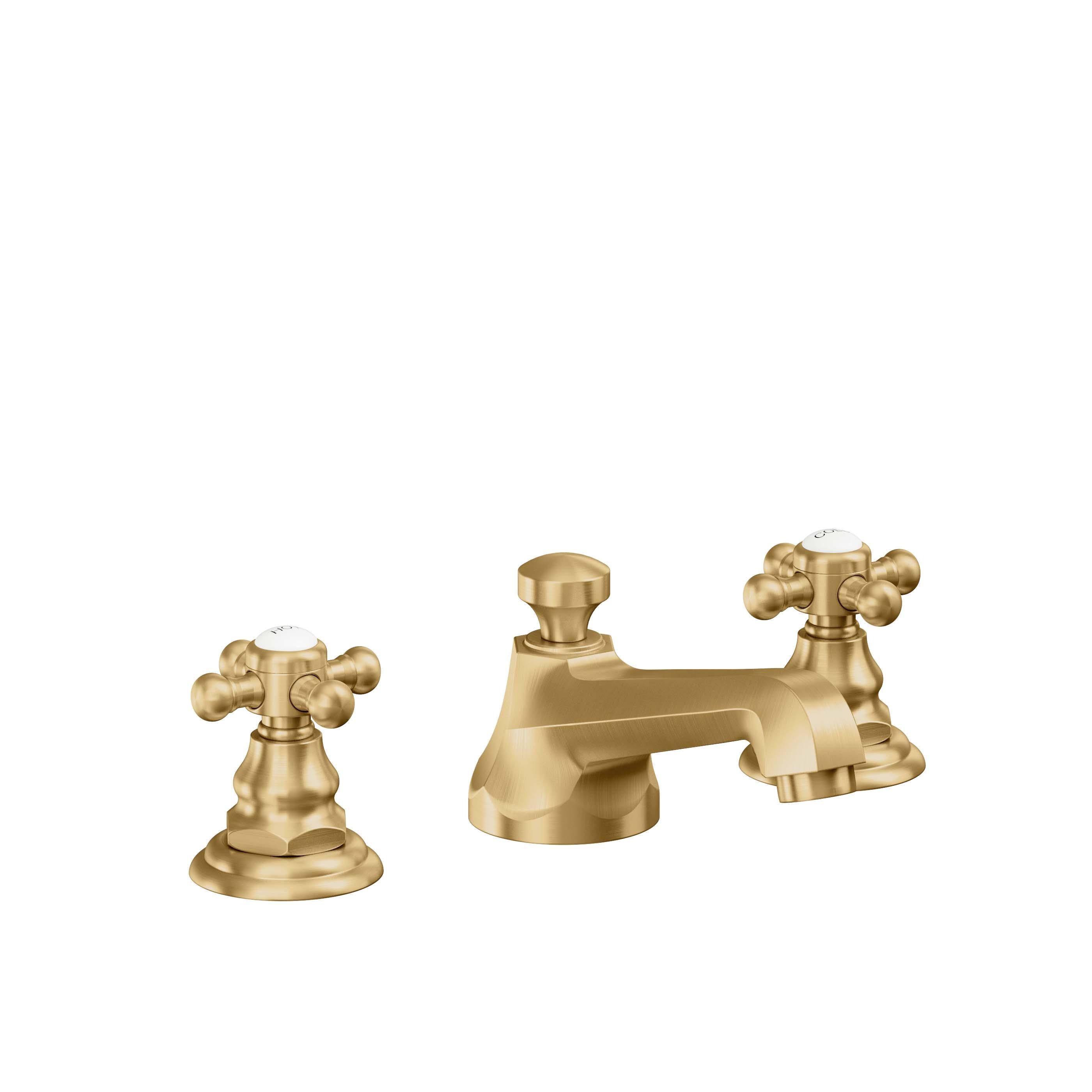 California Faucets Del Mar 8" Llave de Lavabo de 3 Orificios para Cubierta, con Dos Manerales - Oro Satinado de por Vida