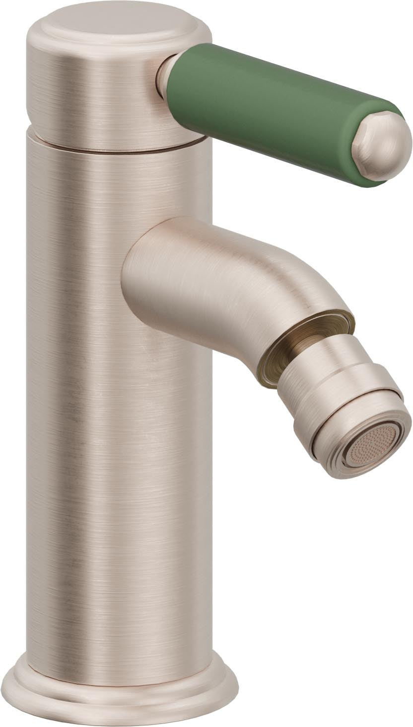 California Faucets Del Mar Bidet de Un Solo Orificio - Manija de Porcelana Verde - Níquel Satinado