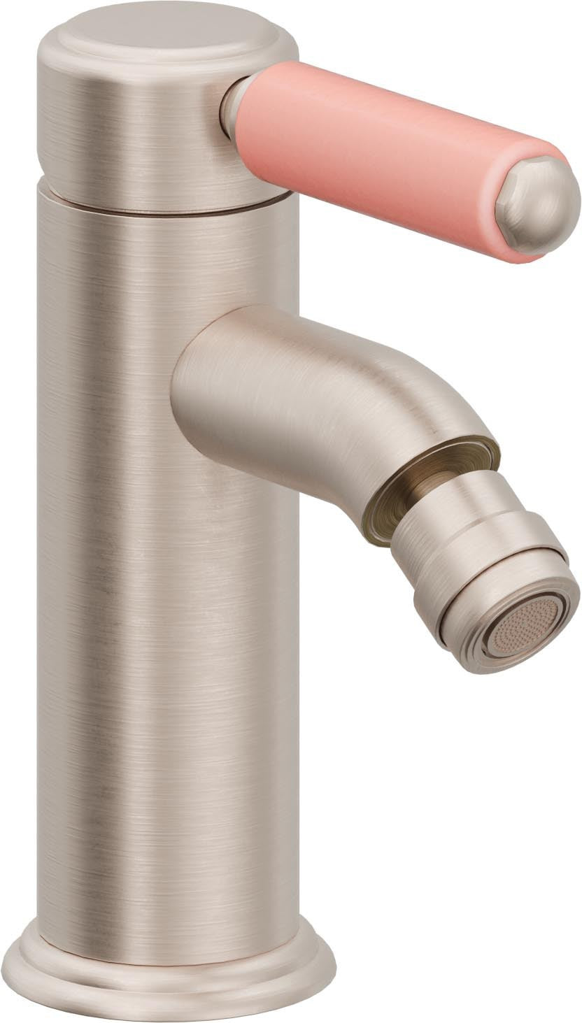 California Faucets Del Mar Bidet de Un Solo Orificio - Manija de Porcelana Rosa - Níquel Satinado