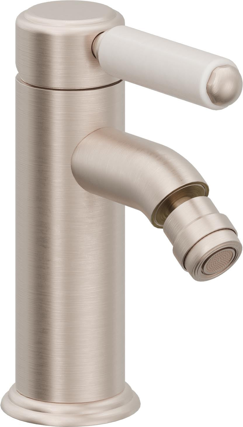 California Faucets Del Mar Bidet de Un Solo Orificio - Manija de Porcelana Blanca - Níquel Satinado