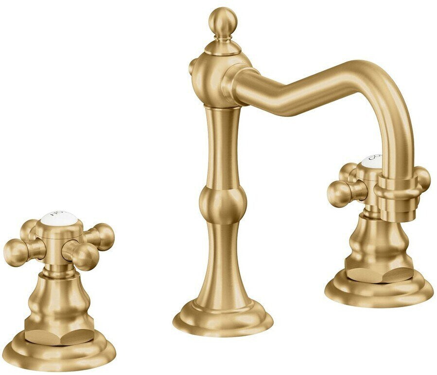 California Faucets Salinas 8" Llave de Lavabo de 3 Orificios para Cubierta, con Dos Manerales - Oro Satinado de por Vida