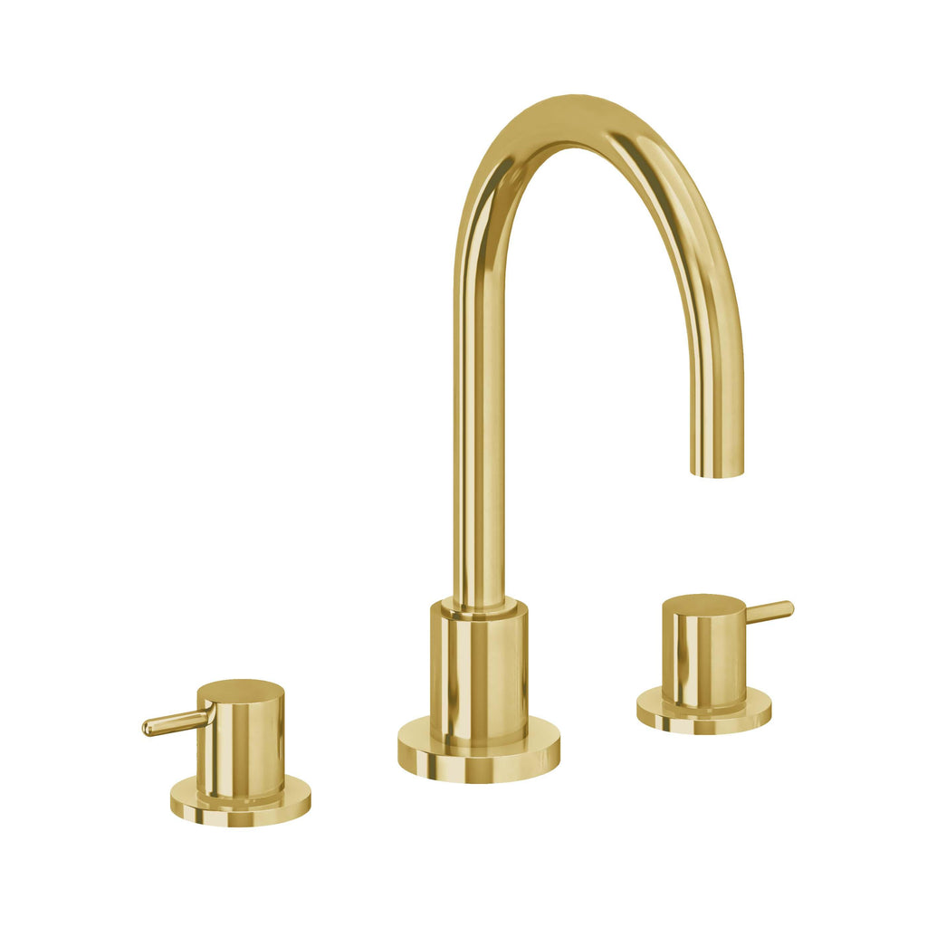 California Faucets Avalon Llave de Lavabo de 3 Orificios para Cubierta, con Dos Manerales - Oro Pulido de por Vida