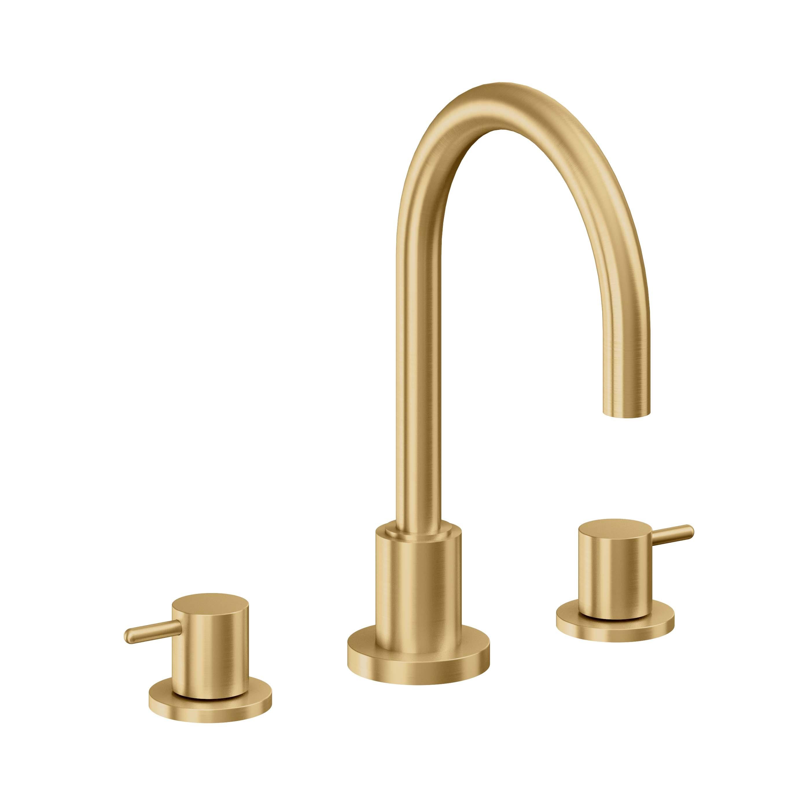 California Faucets Avalon Llave de Lavabo de 3 Orificios para Cubierta, con Dos Manerales - Oro Satinado de por Vida