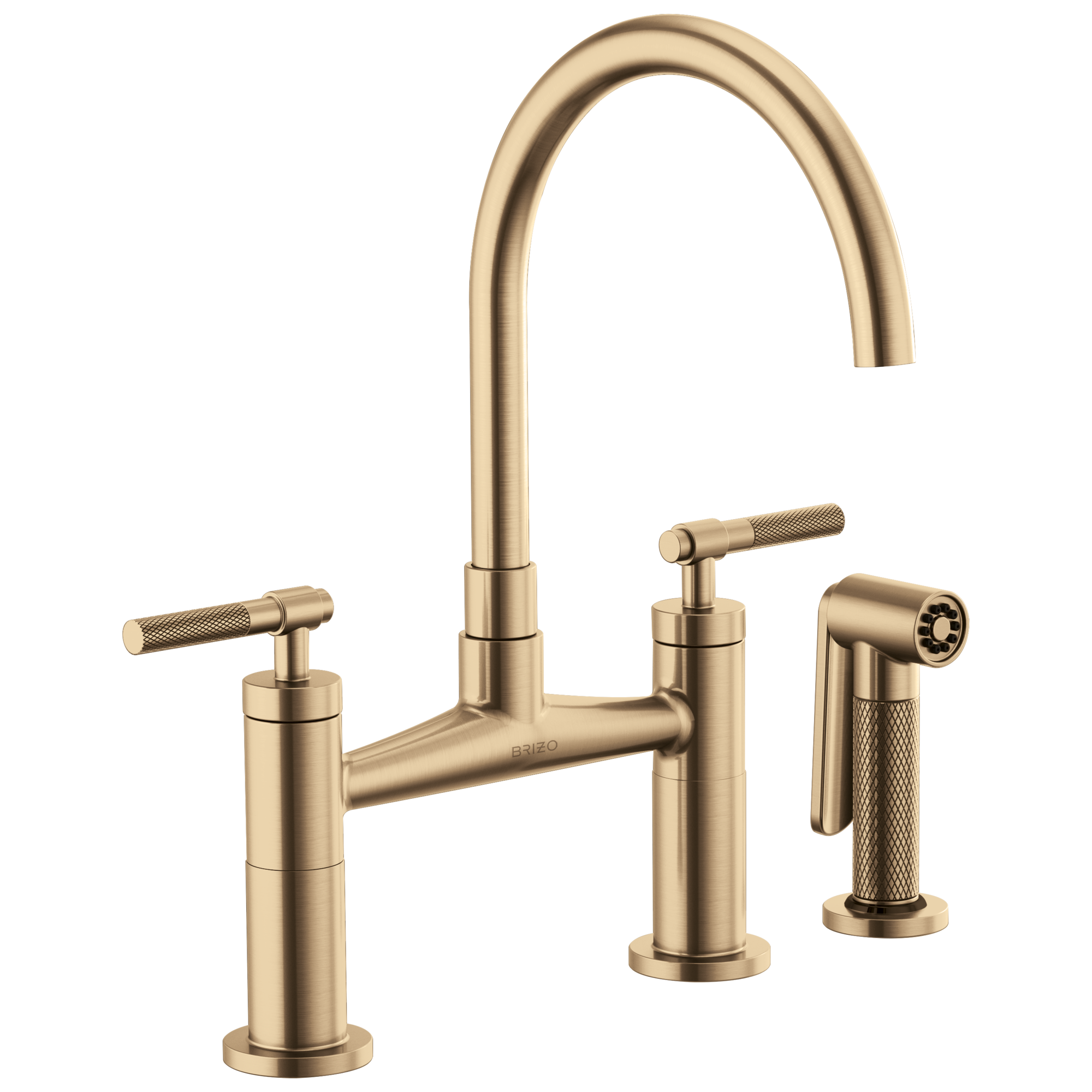 Brizo Litze Mezcladora Puente — Surtidor en Arco, Manija Knurled — Oro Luxe