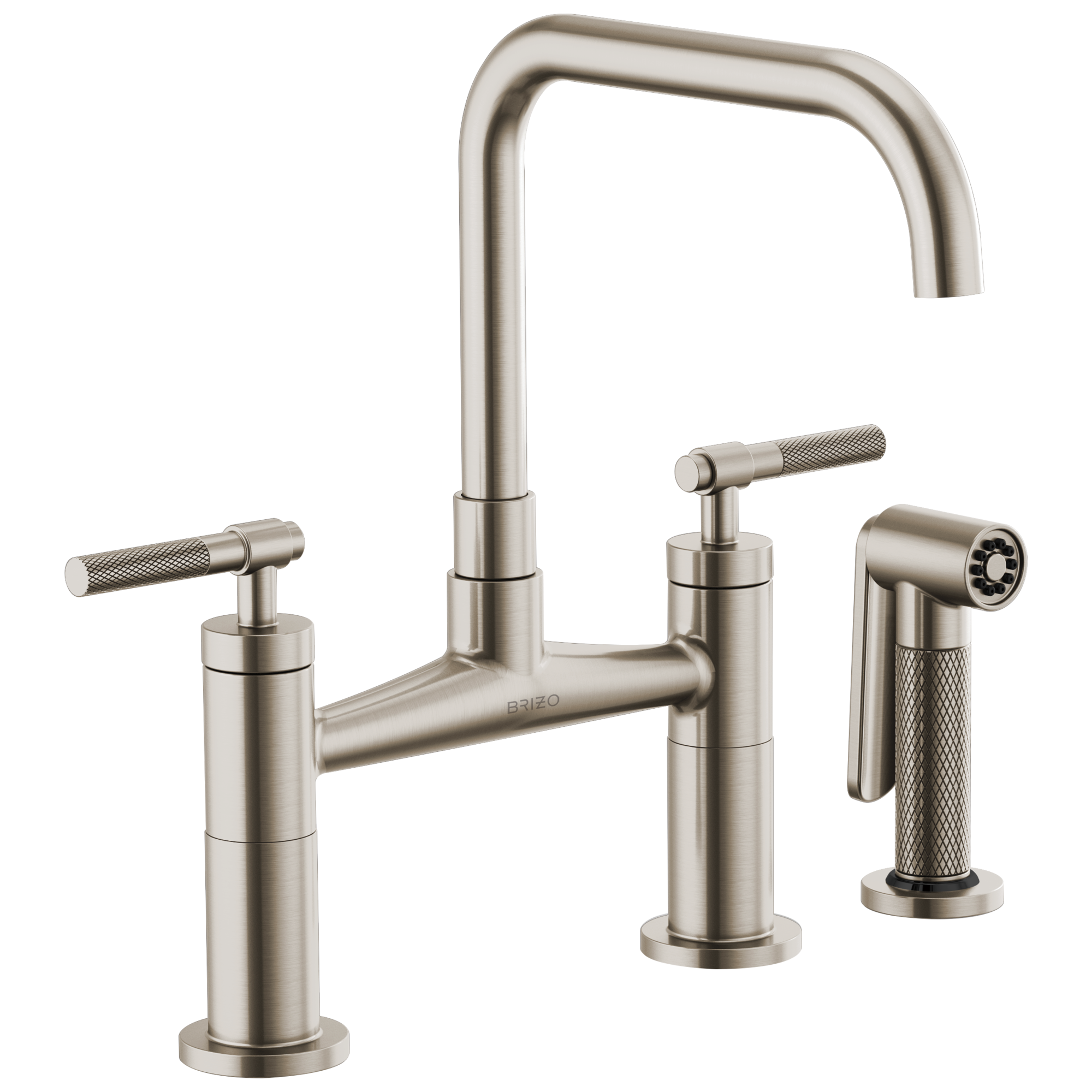 Brizo Litze Mezcladora Puente — Surtidor Cuadrado, Manija Knurled — Acero Inoxidable