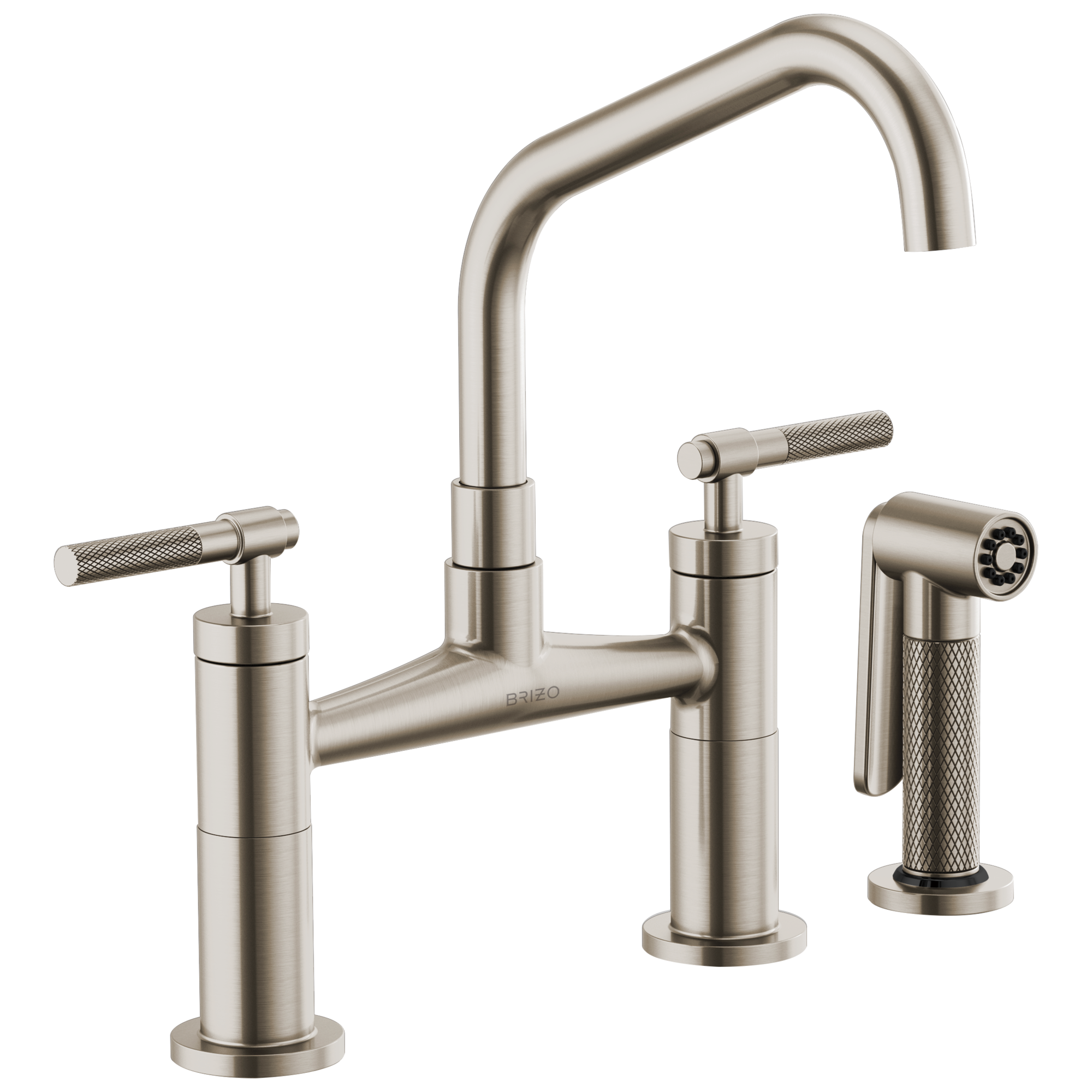 Brizo Litze Mezcladora Puente — Surtidor en Ángulo, Manija Knurled — Acero Inoxidable