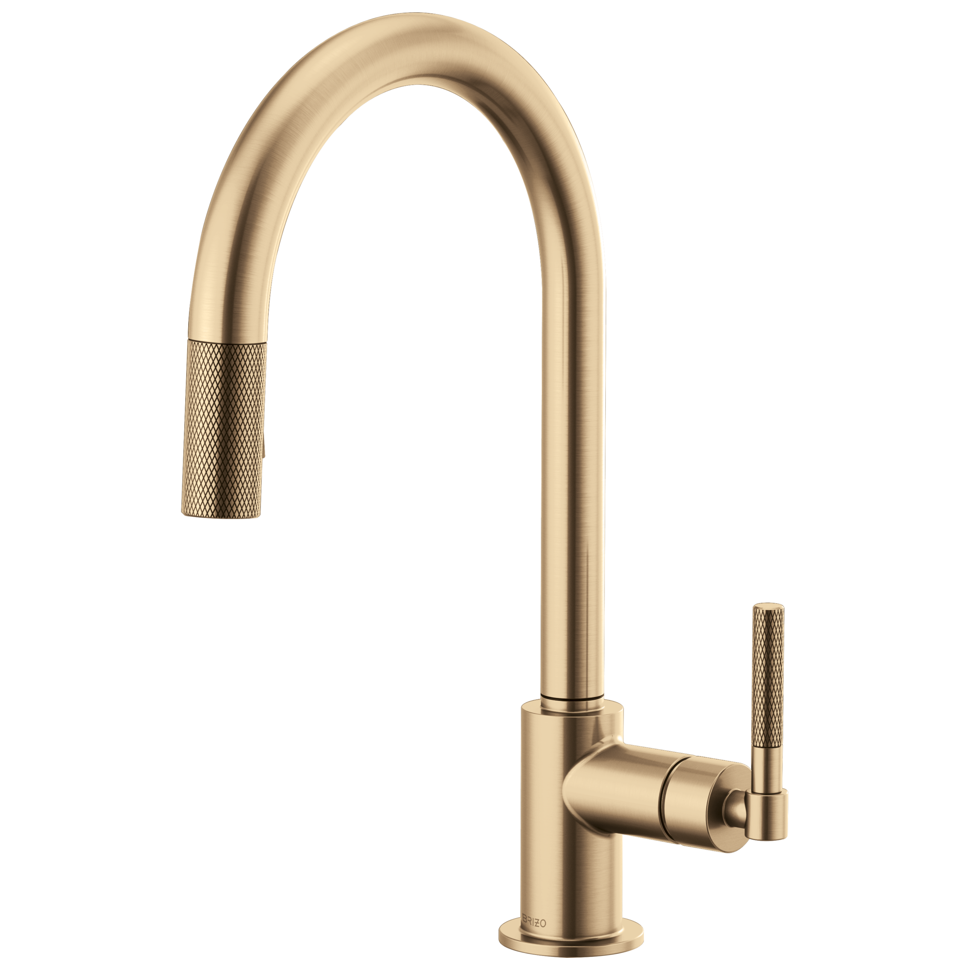Brizo Litze Mezcladora Extraíble — Surtidor en Arco, Manija Knurled — Oro Luxe