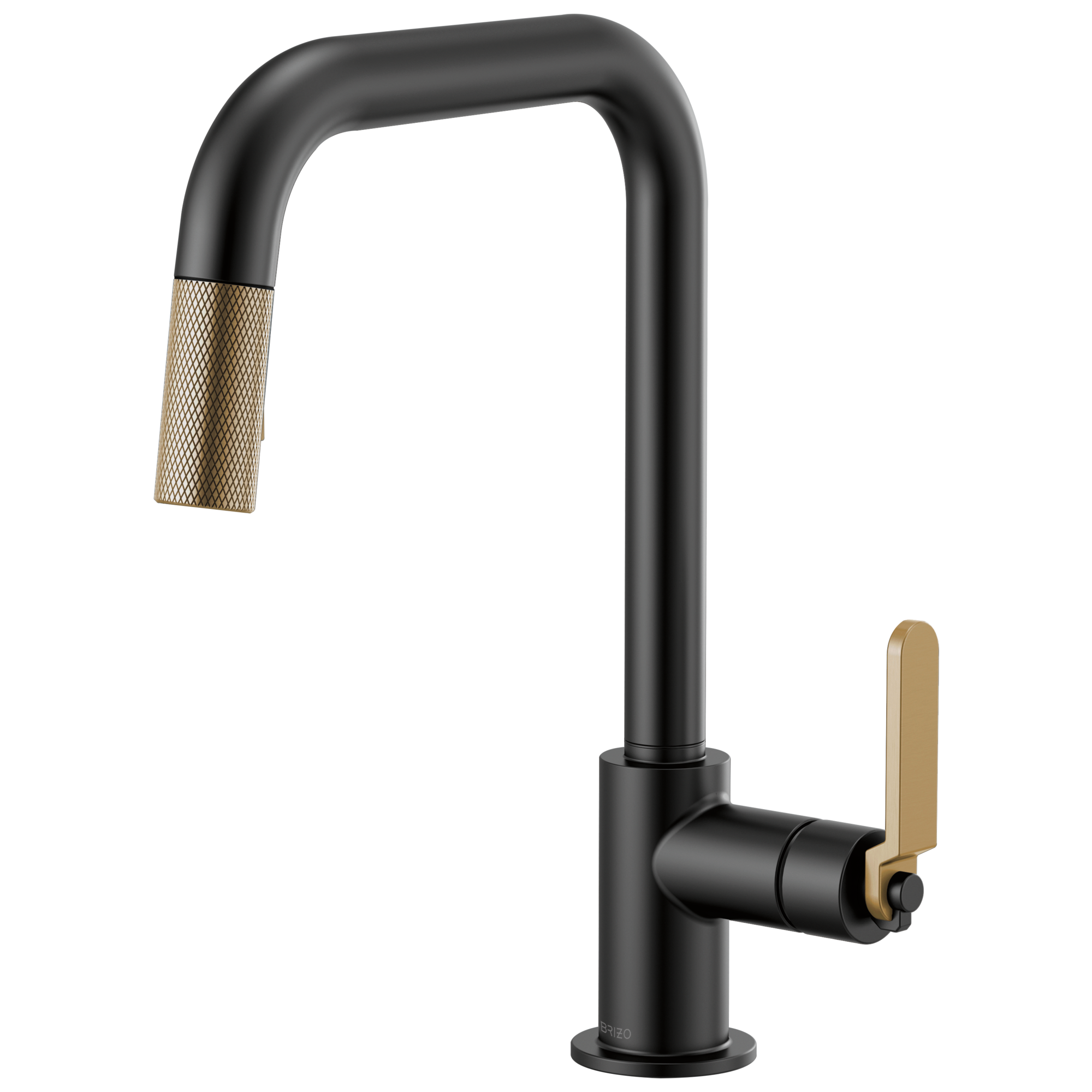 Brizo Litze Mezcladora Extraíble — Surtidor Cuadrado, Manija Industrial — Negro Mate/Oro Luxe