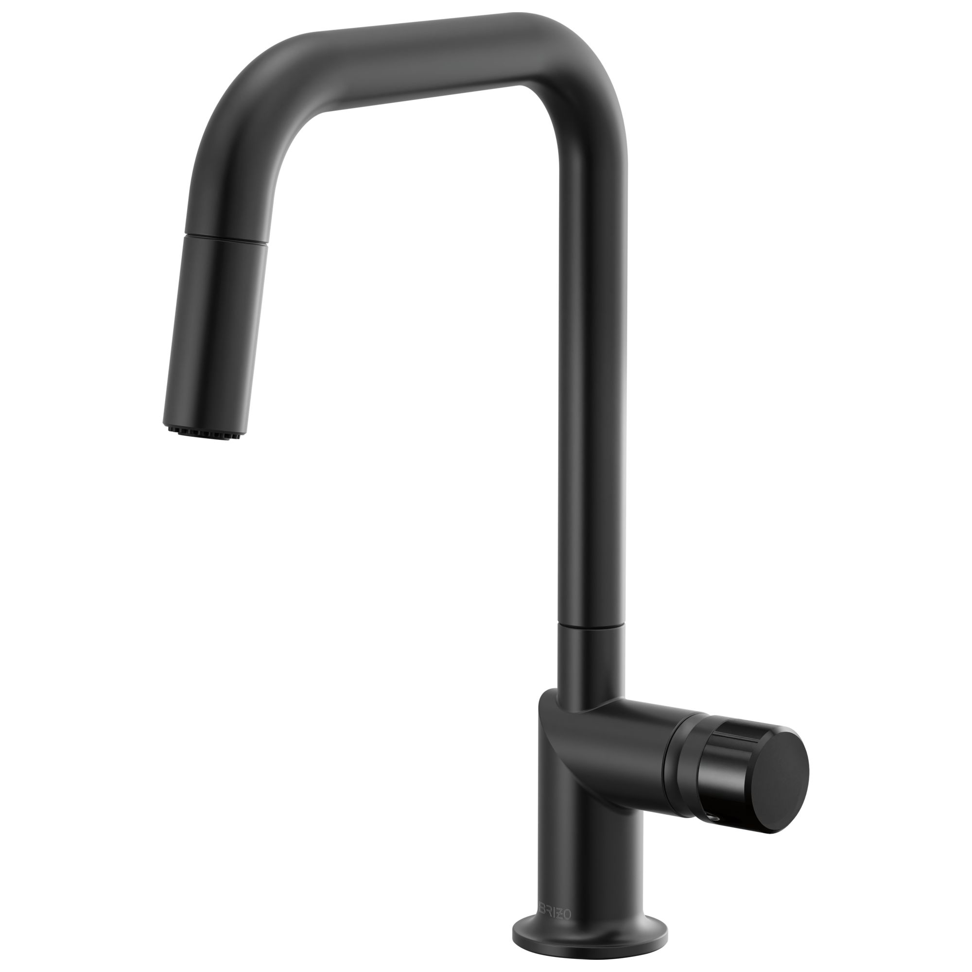 Brizo Odin Mezcladora Extraíble — Surtidor Cuadrado — Negro Mate — Perilla con Cristal Negro