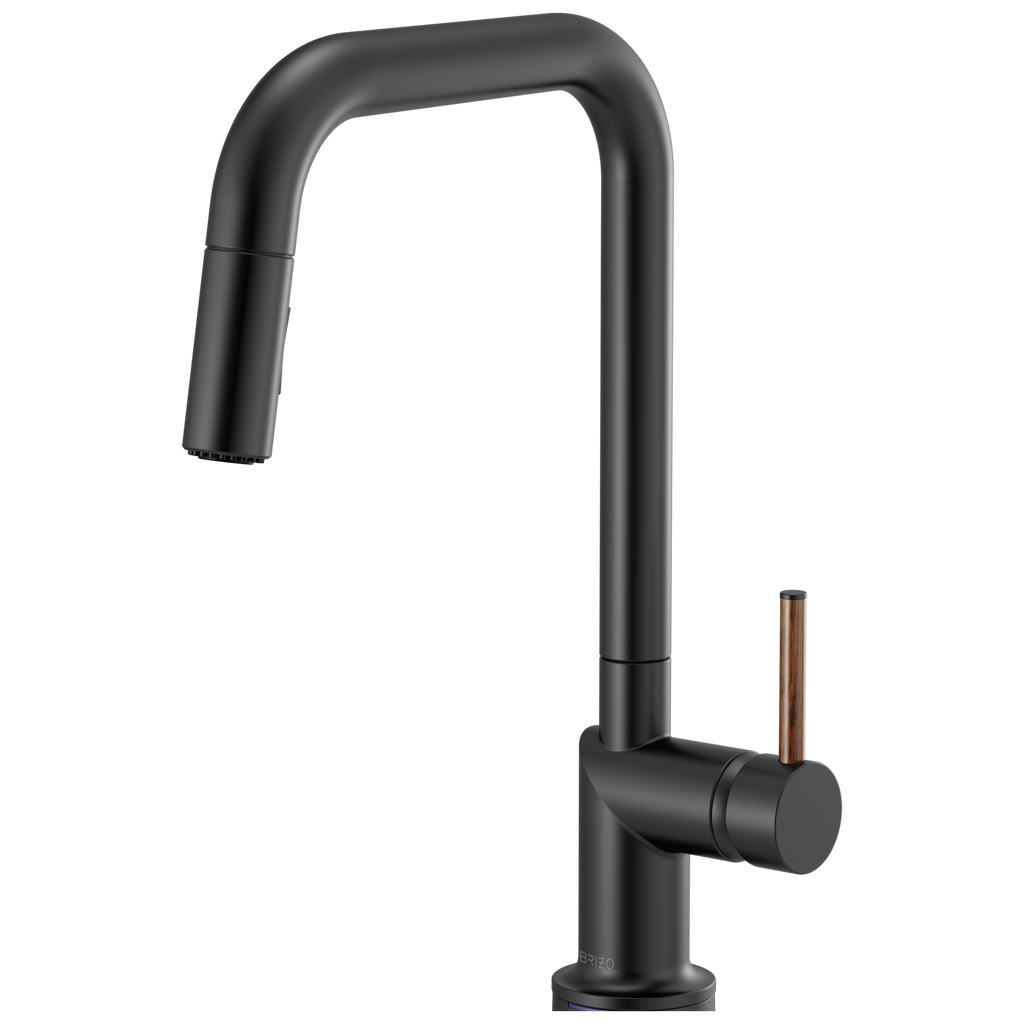Brizo Odin Mezcladora Extraíble — Surtidor Cuadrado — Negro Mate — Manija de Madera