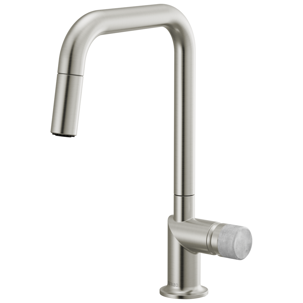 Brizo Odin Mezcladora Extraíble — Surtidor Cuadrado — Acero Inoxidable — Perilla de Concreto
