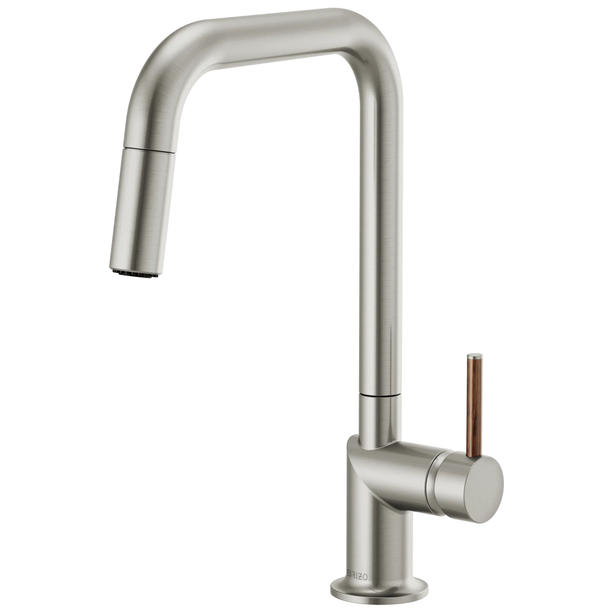 Brizo Odin Mezcladora Extraíble — Surtidor Cuadrado — Acero Inoxidable — Manija de Madera