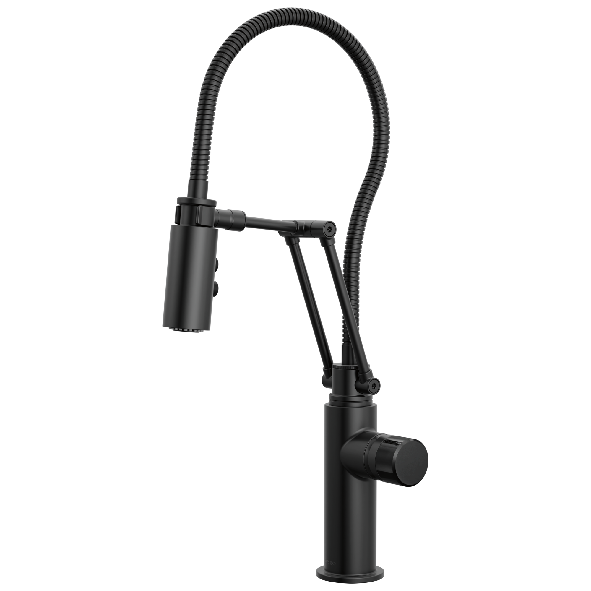 Brizo Odin Mezcladora Articulante con Manguera Integrada — Negro Mate — Perilla con Cristal Negro