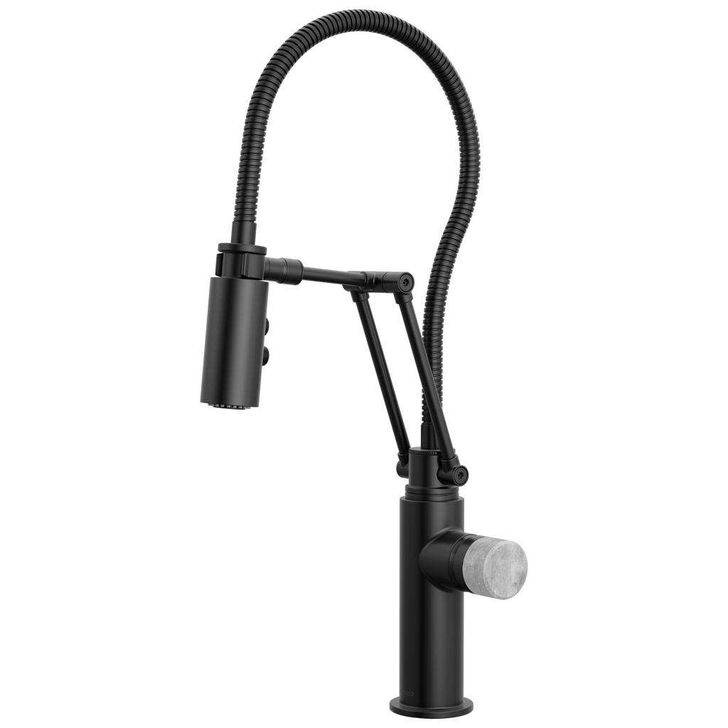 Brizo Odin Mezcladora Articulante con Manguera Integrada — Negro Mate — Perilla de Concreto